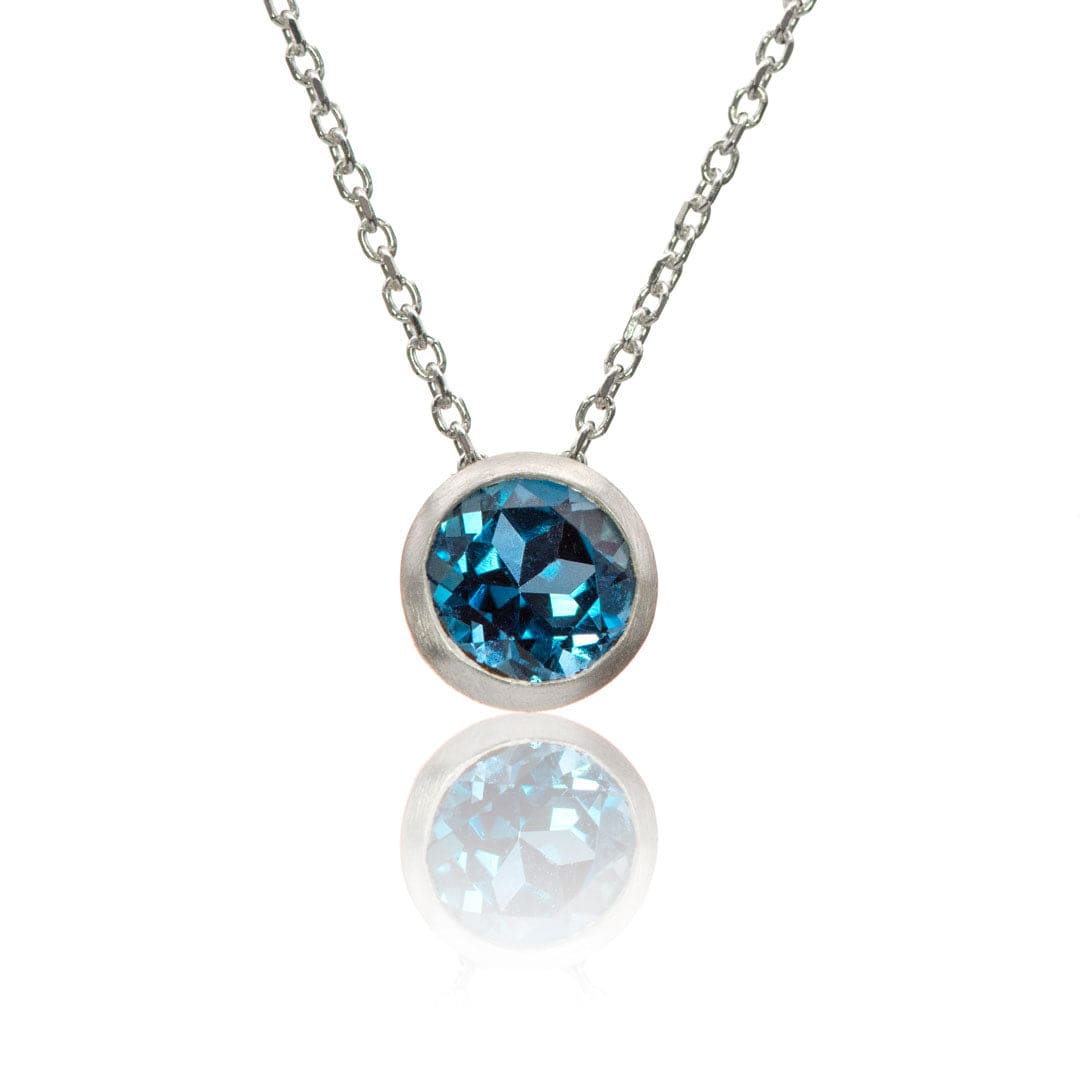 Round London Blue Topaz Sterling Silver Slide Pendant Necklace