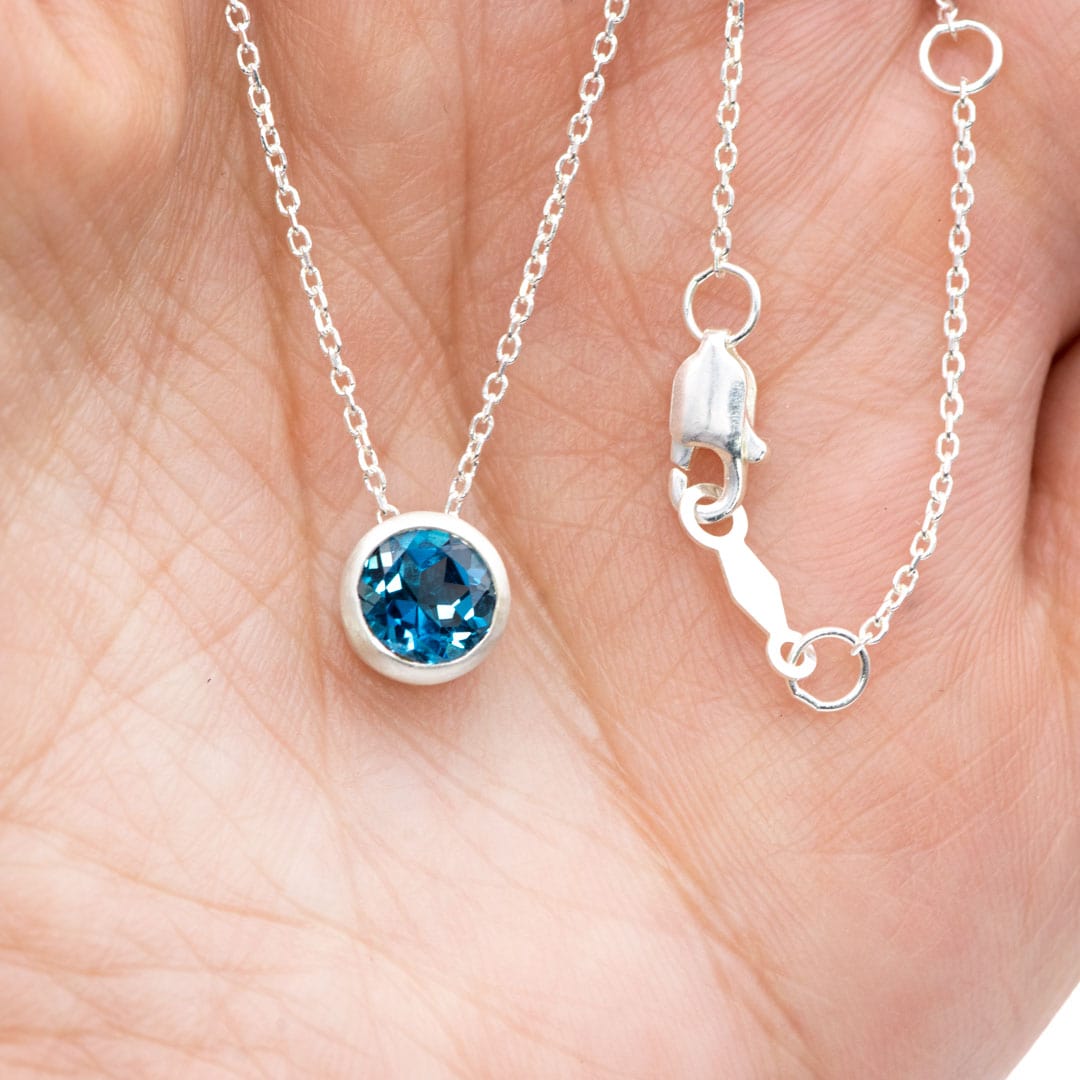 Round London Blue Topaz Sterling Silver Slide Pendant Necklace