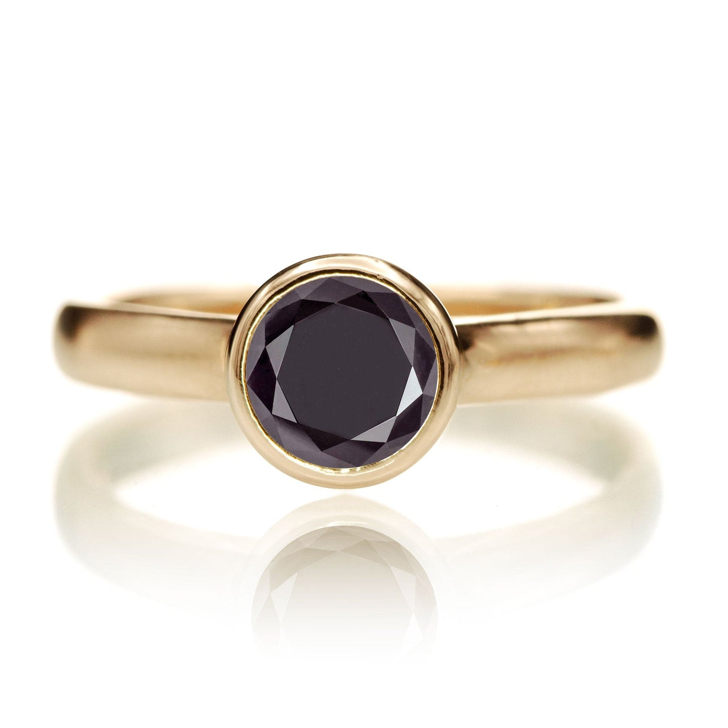 Round 1ct Black Diamond Low Profile Bezel Solitaire Engagement Ring
