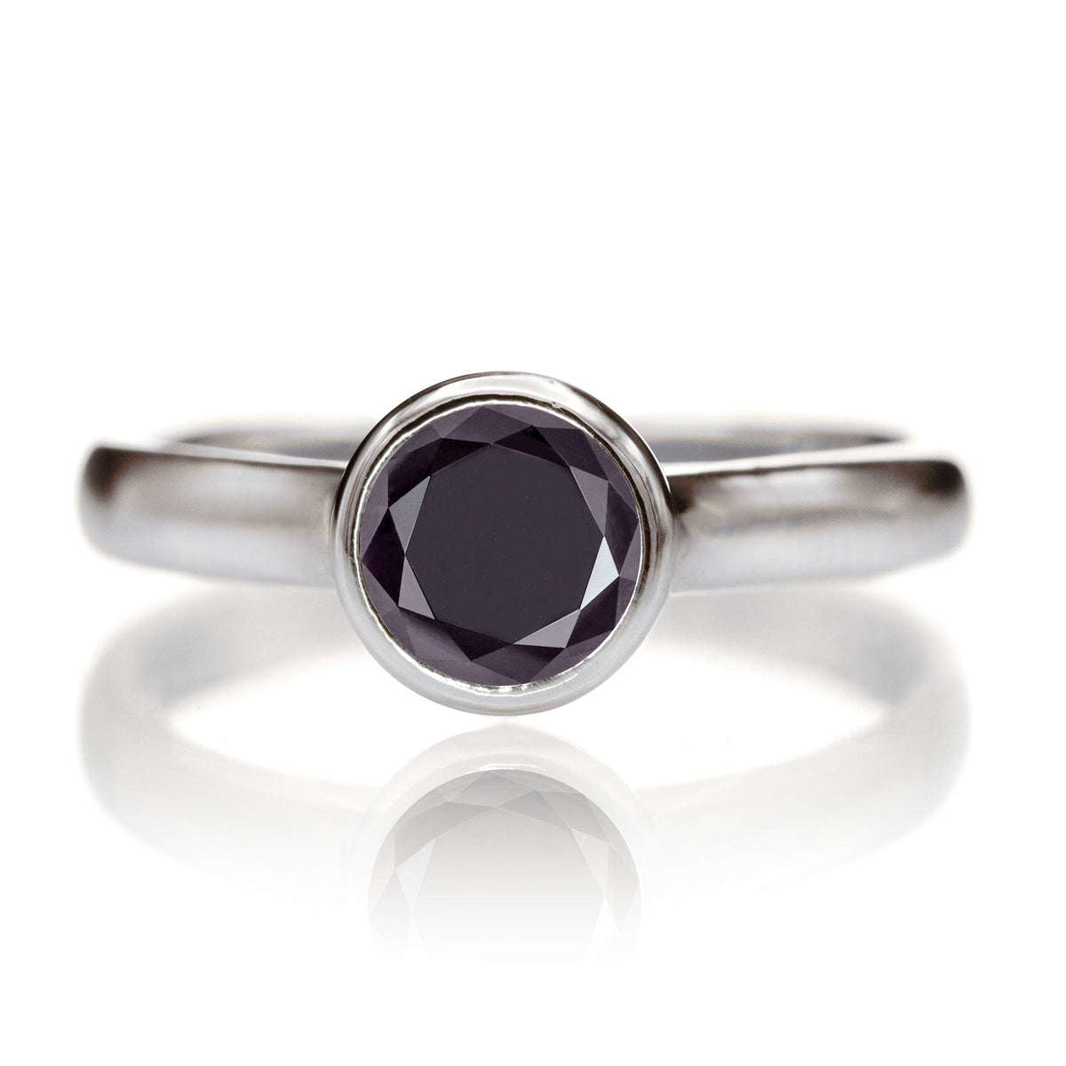 Round 1ct Black Diamond Low Profile Bezel Solitaire Engagement Ring