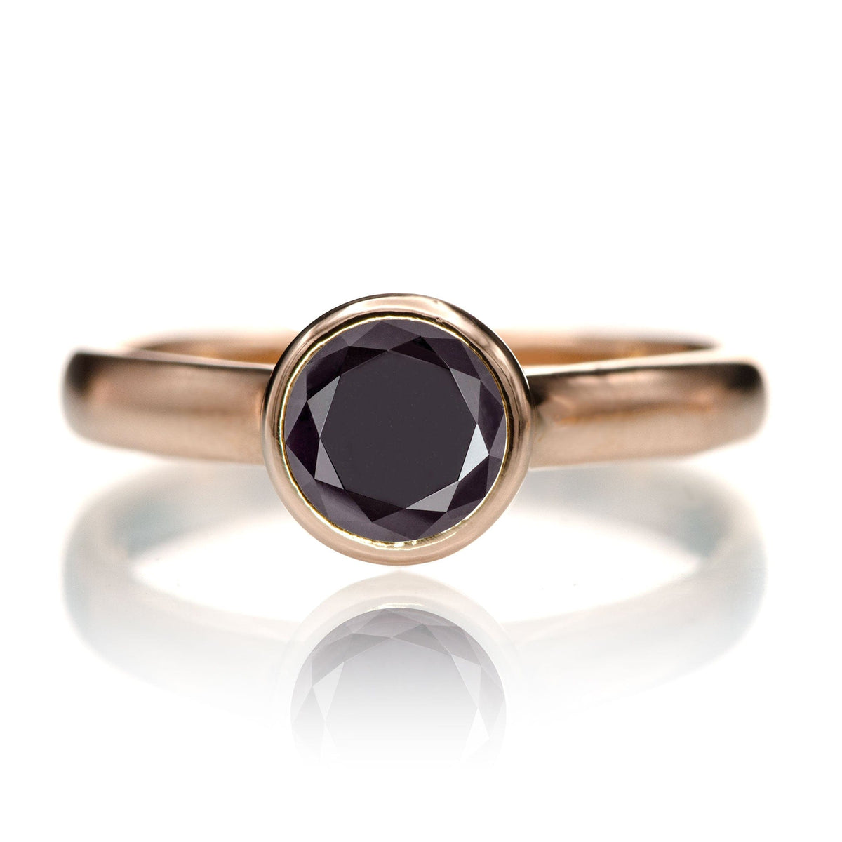 Round 1ct Black Diamond Low Profile Bezel Solitaire Engagement Ring
