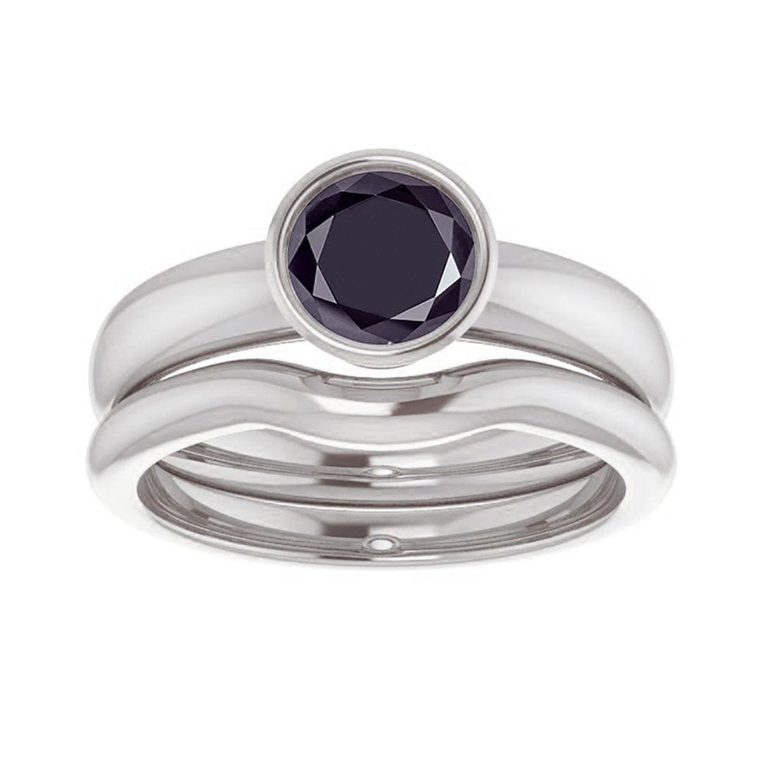 Round 1ct Black Diamond Low Profile Bezel Solitaire Engagement Ring