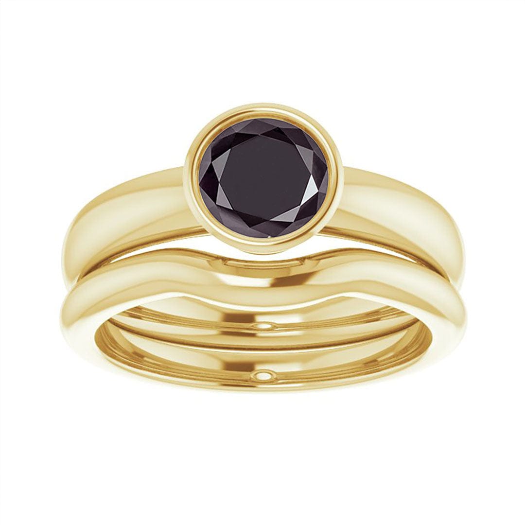 Round 1ct Black Diamond Low Profile Bezel Solitaire Engagement Ring