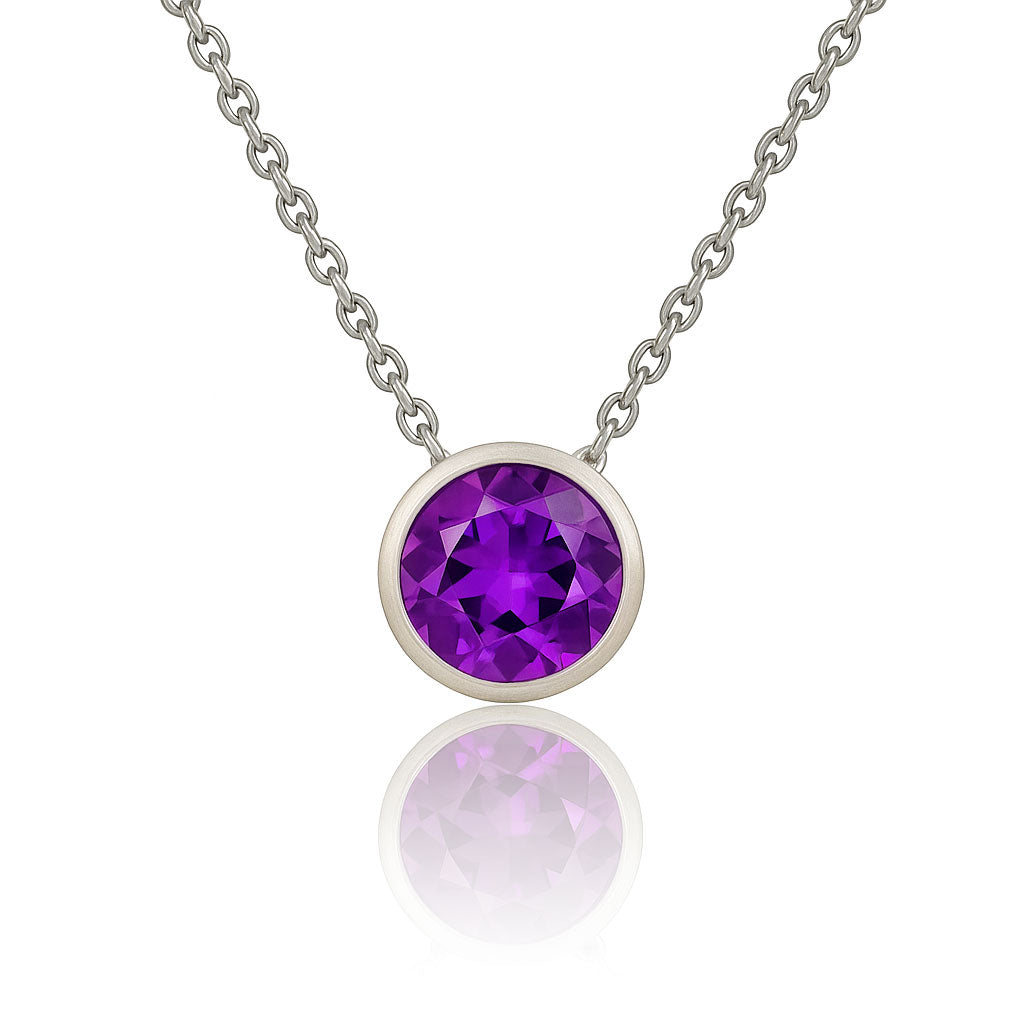 Round Amethyst Sterling Silver Slide Pendant Necklace