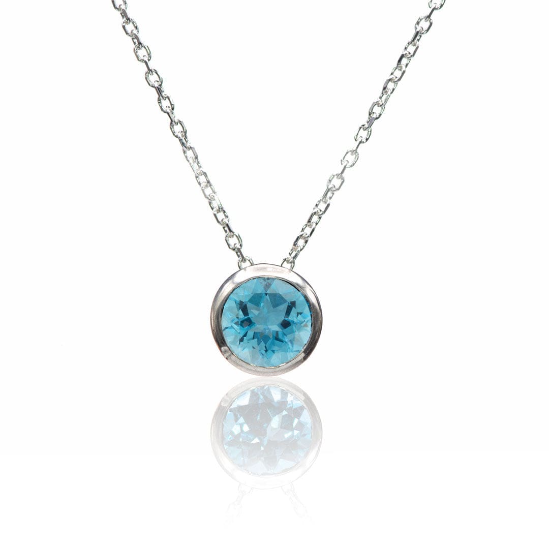 Round Swiss Blue Topaz Sterling Silver Slide Pendant Necklace