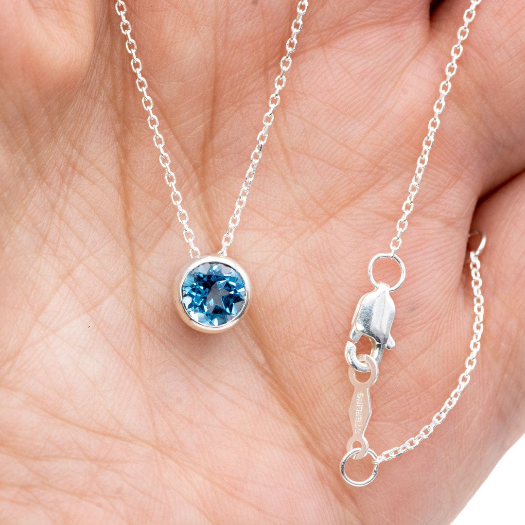 Round Swiss Blue Topaz Sterling Silver Slide Pendant Necklace