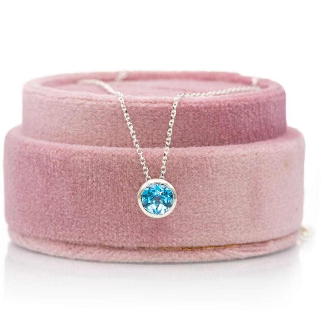 Round Swiss Blue Topaz Sterling Silver Slide Pendant Necklace