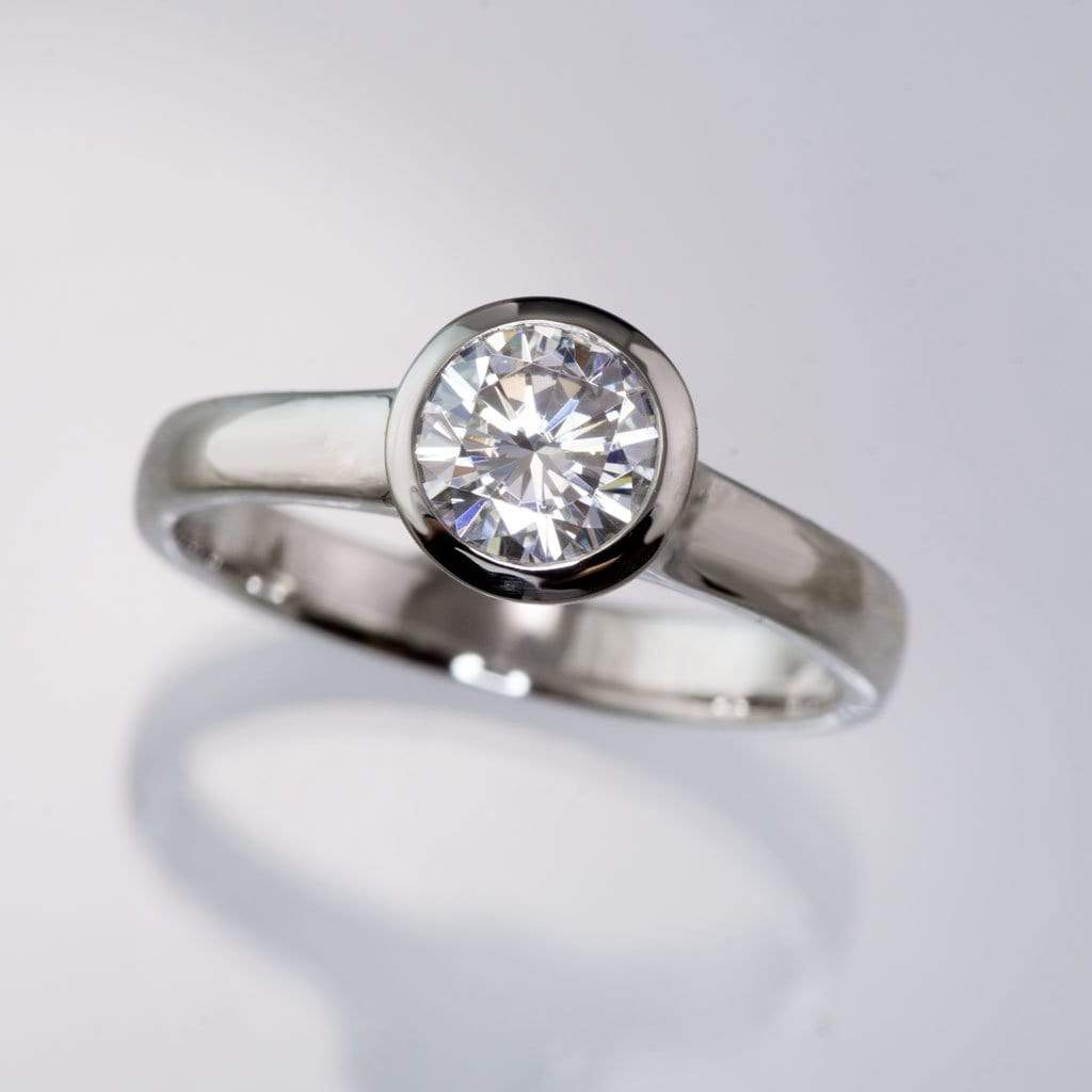 Olivia Ring - Round Moissanite Full Bezel Cathedral Band Solitaire Engagement Ring
