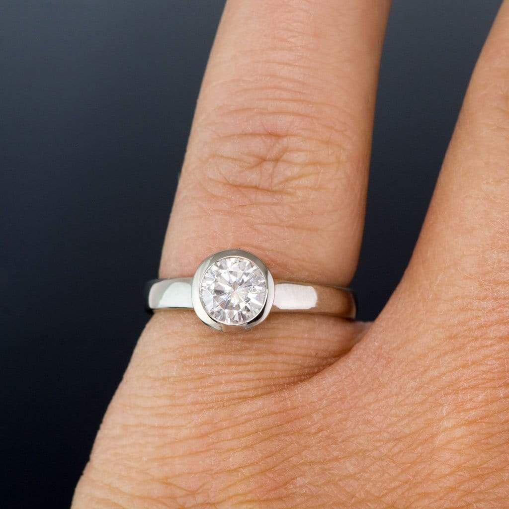 Olivia Ring - Round Moissanite Full Bezel Cathedral Band Solitaire Engagement Ring