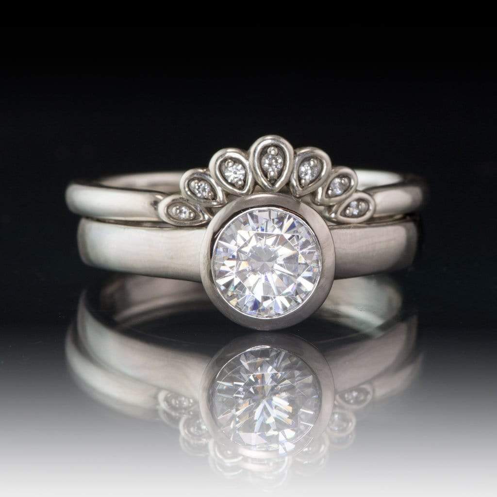 Olivia Ring - Round Moissanite Full Bezel Cathedral Band Solitaire Engagement Ring