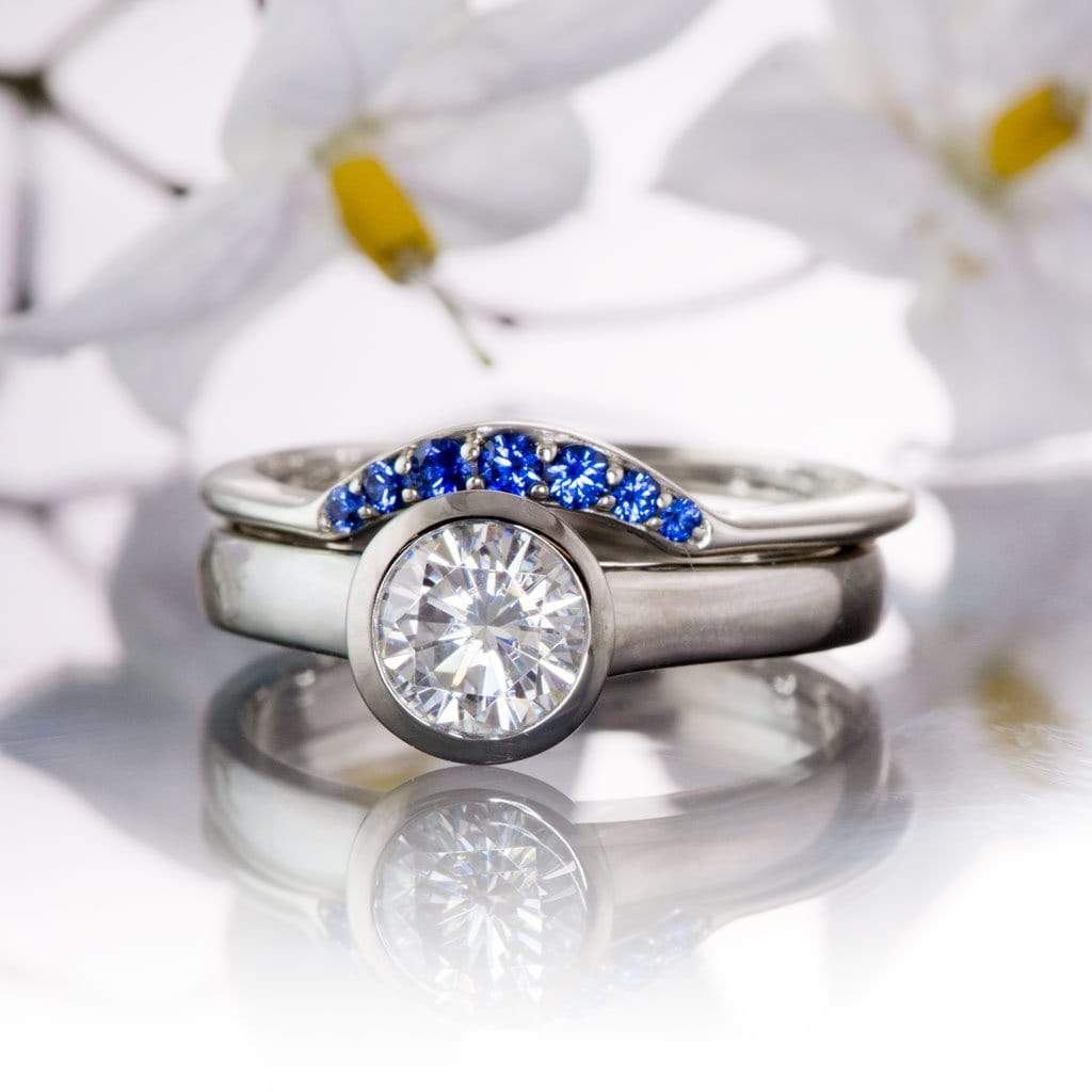 Olivia Ring - Round Moissanite Full Bezel Cathedral Band Solitaire Engagement Ring
