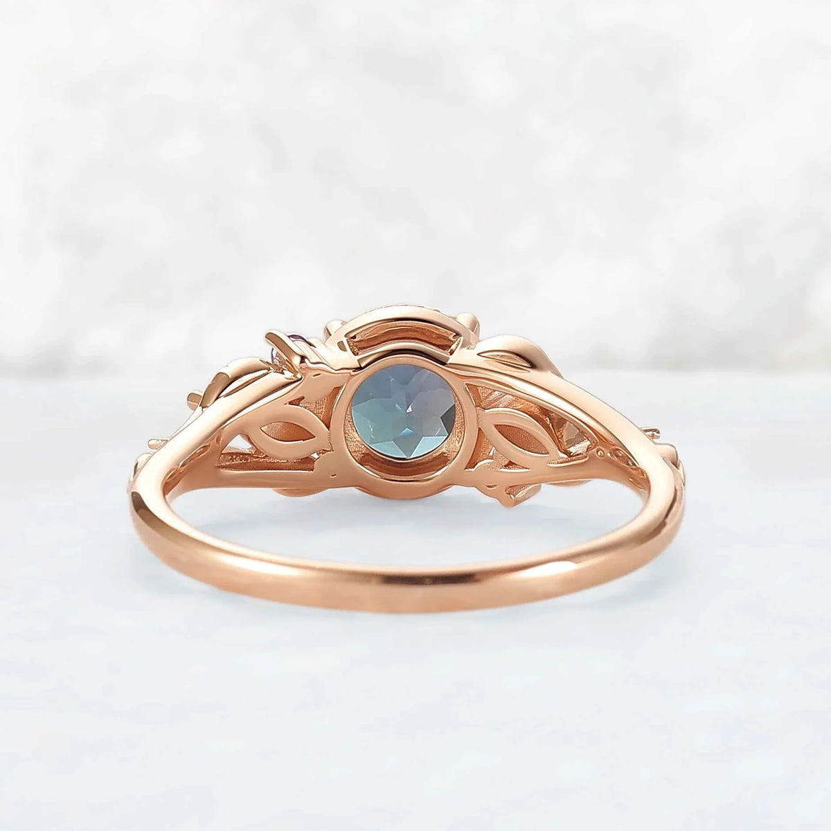 Moonvine Round Cut Alexandrite Leafy Engagement Ring