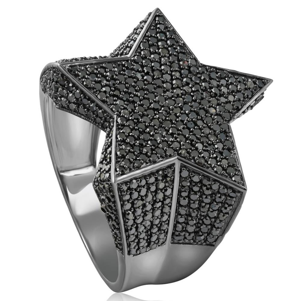 2Ct Black Diamond Star Men's Ring 10k Black Gold