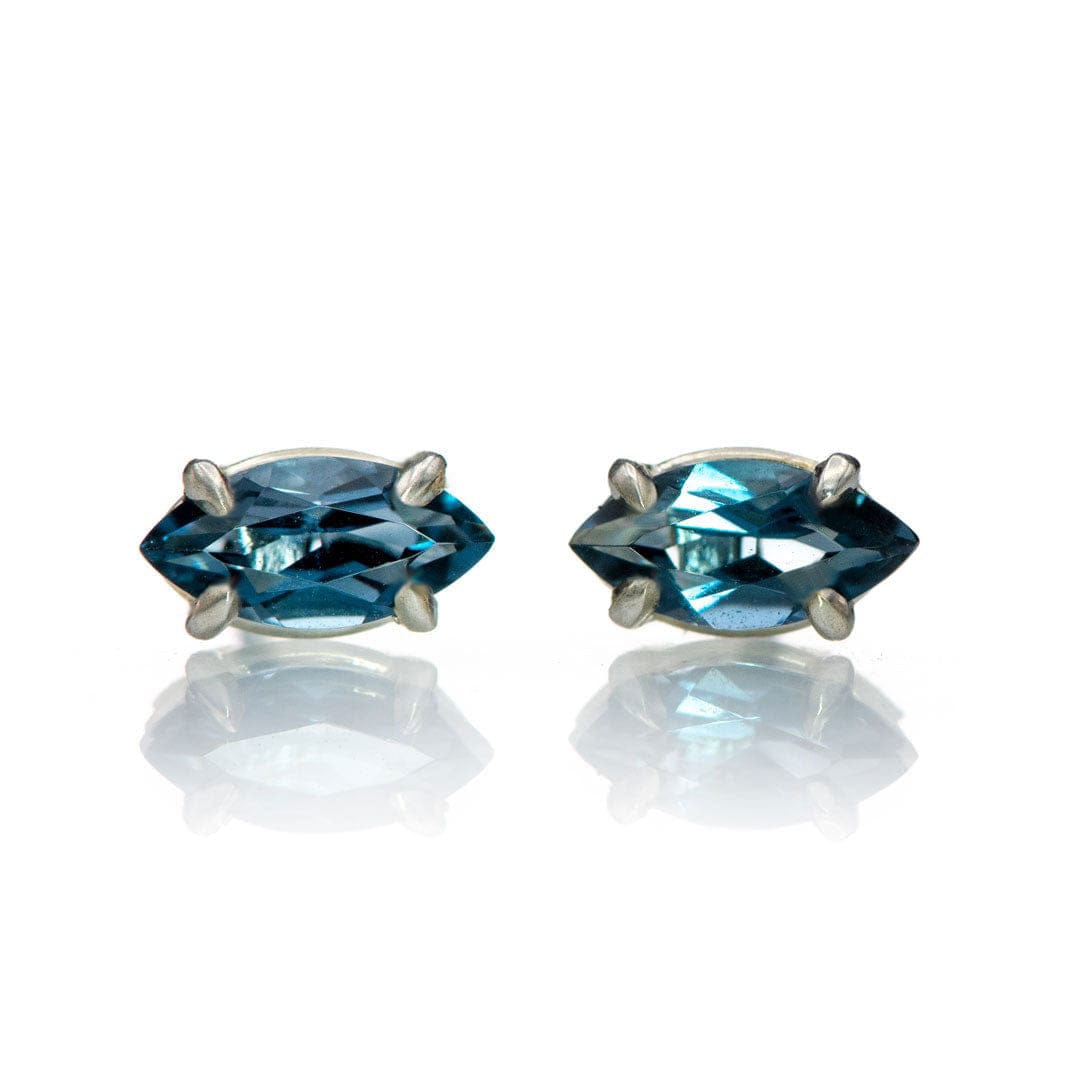 Prong Set Marquise London Blue Topaz Basket Stud Earrings