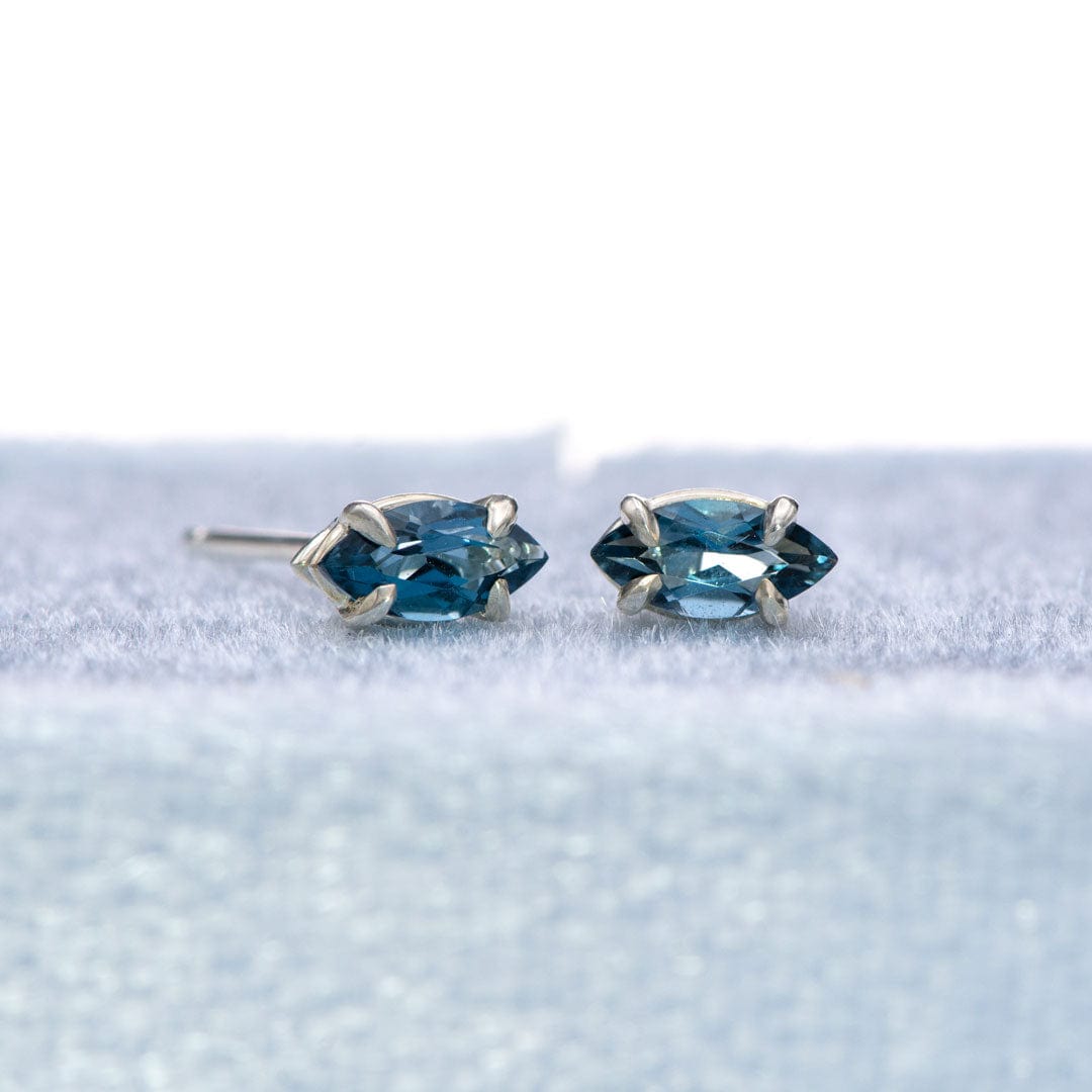 Prong Set Marquise London Blue Topaz Basket Stud Earrings