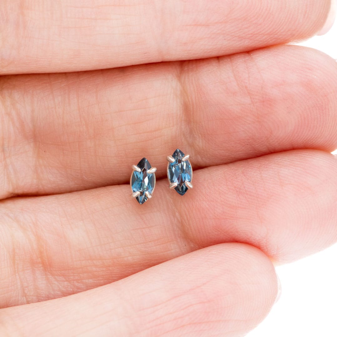 Prong Set Marquise London Blue Topaz Basket Stud Earrings