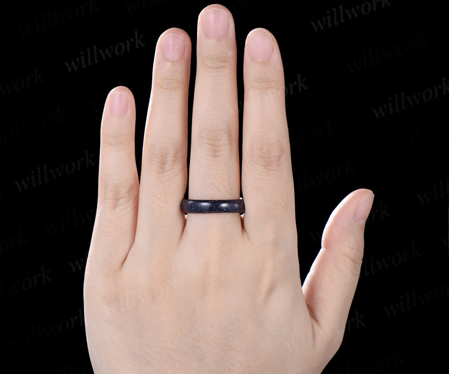 Kite Cut Blue Sandstone Ring Set & 5mm Blue Sandstone Full Eternity Ring Unique Couple Rings
