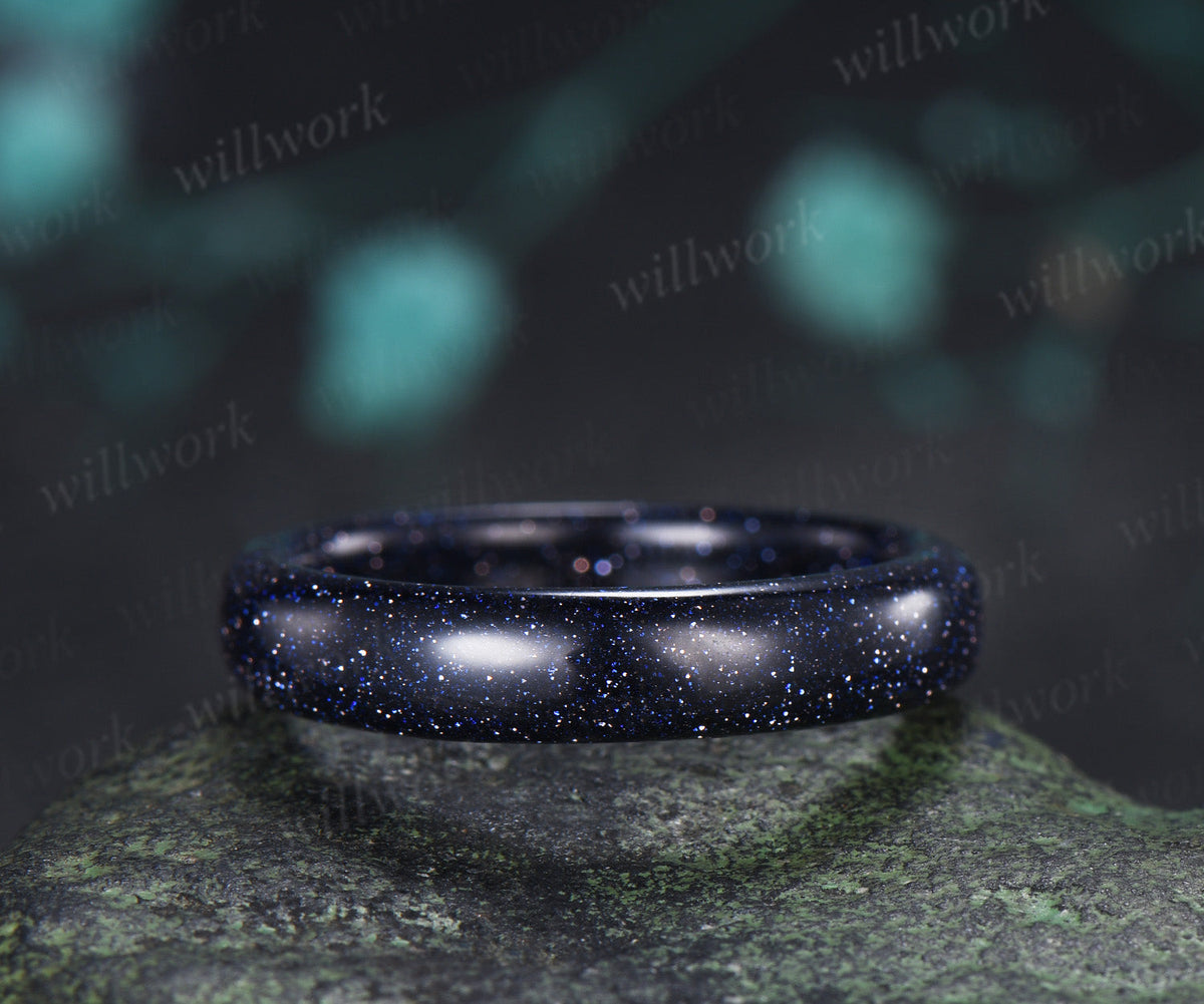 Kite Cut Blue Sandstone Ring Set & 5mm Blue Sandstone Full Eternity Ring Unique Couple Rings