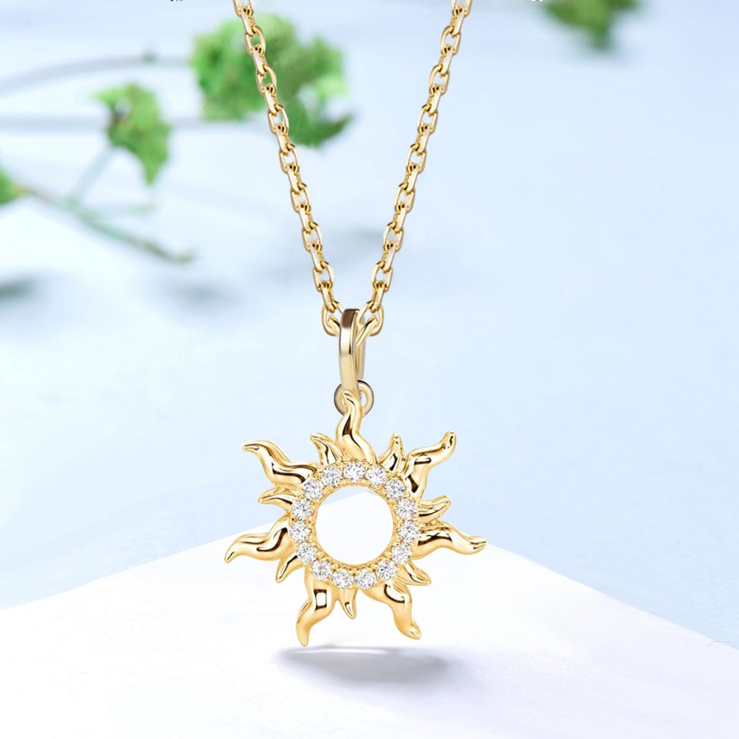 Unique Sunflower Moissanite Diamond Pendant Necklace