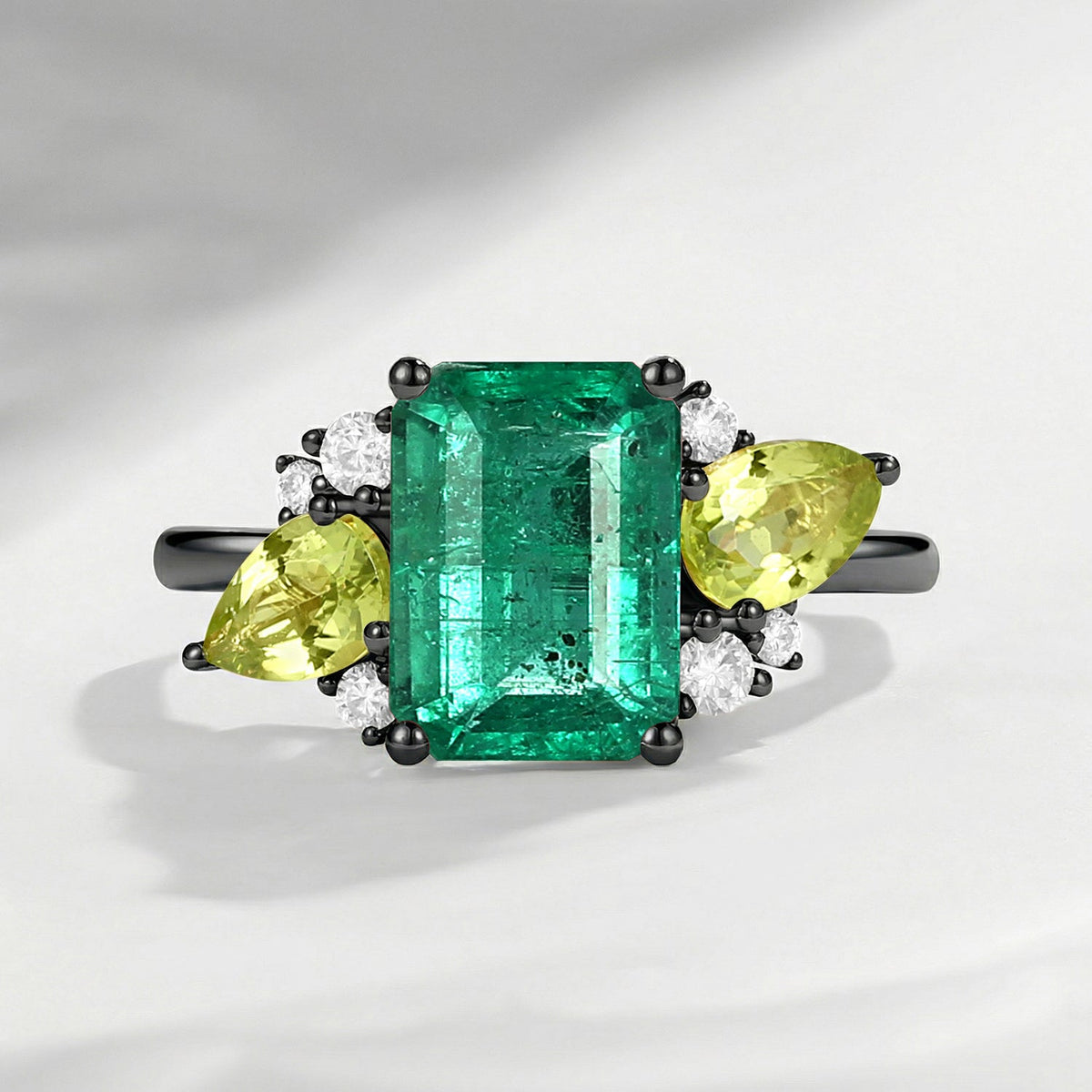 Art Deco Emerald Cut Natural Emerald Fairy Engagement Ring