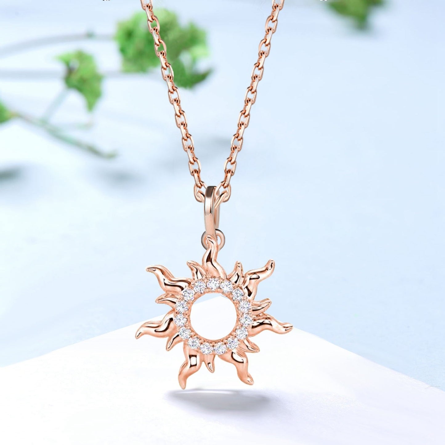 Unique Sunflower Moissanite Diamond Pendant Necklace