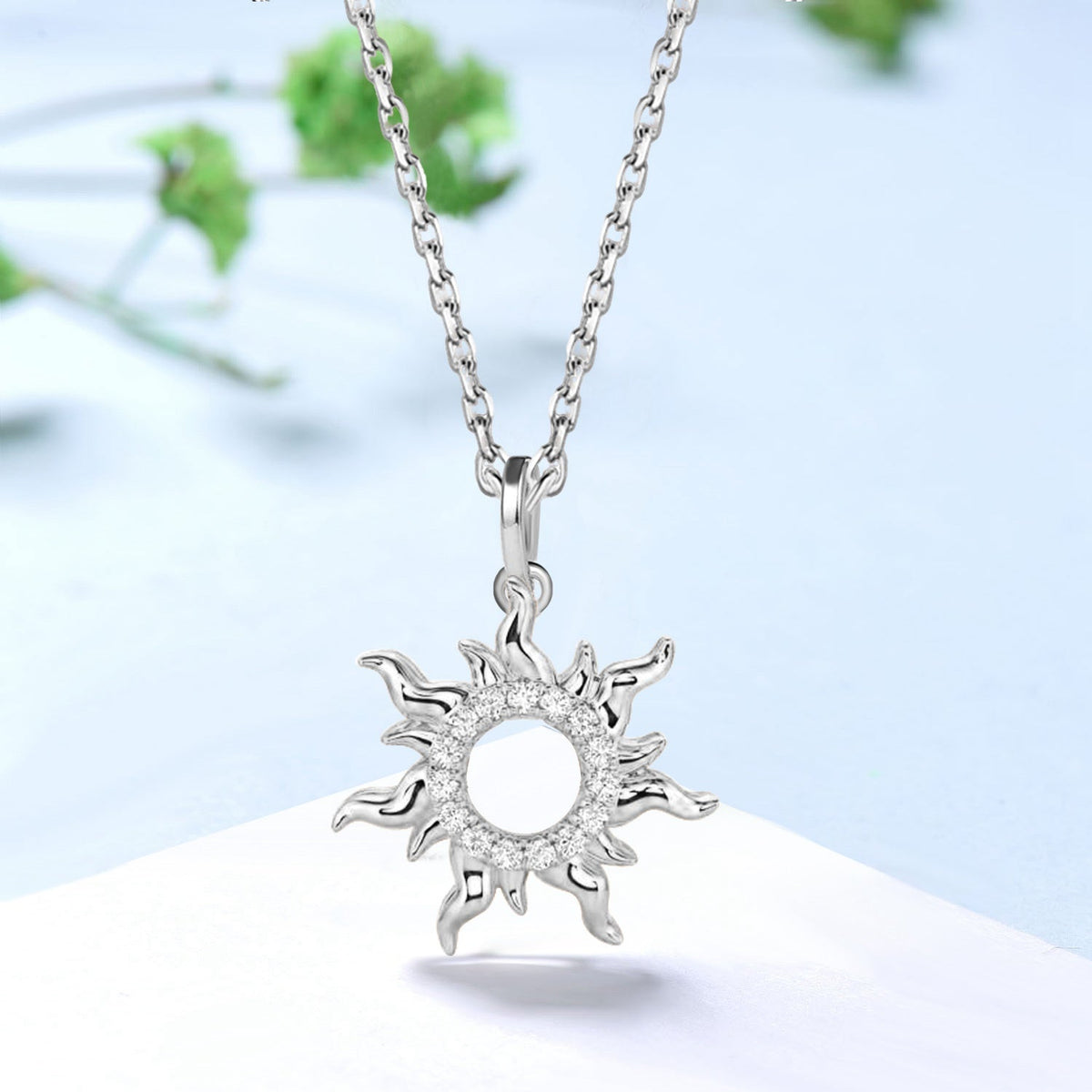 Unique Sunflower Moissanite Diamond Pendant Necklace