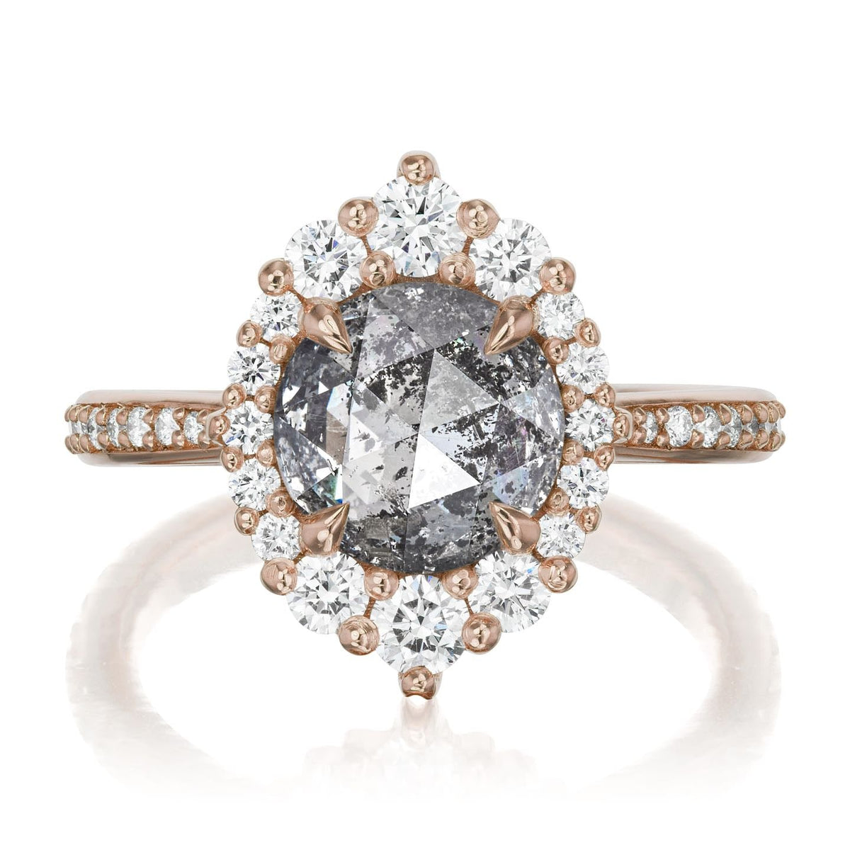 ・EMERSON・Rose Cut Salt + Pepper Diamond Center, Diamond Halo (1.97ctw+)
