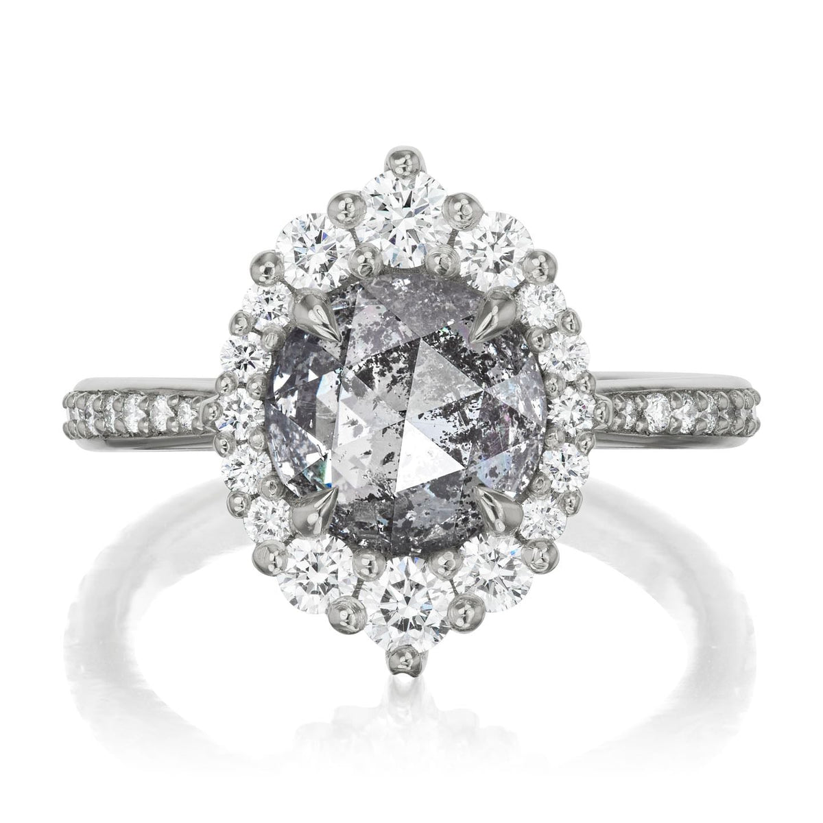 ・EMERSON・Rose Cut Salt + Pepper Diamond Center, Diamond Halo (1.97ctw+)