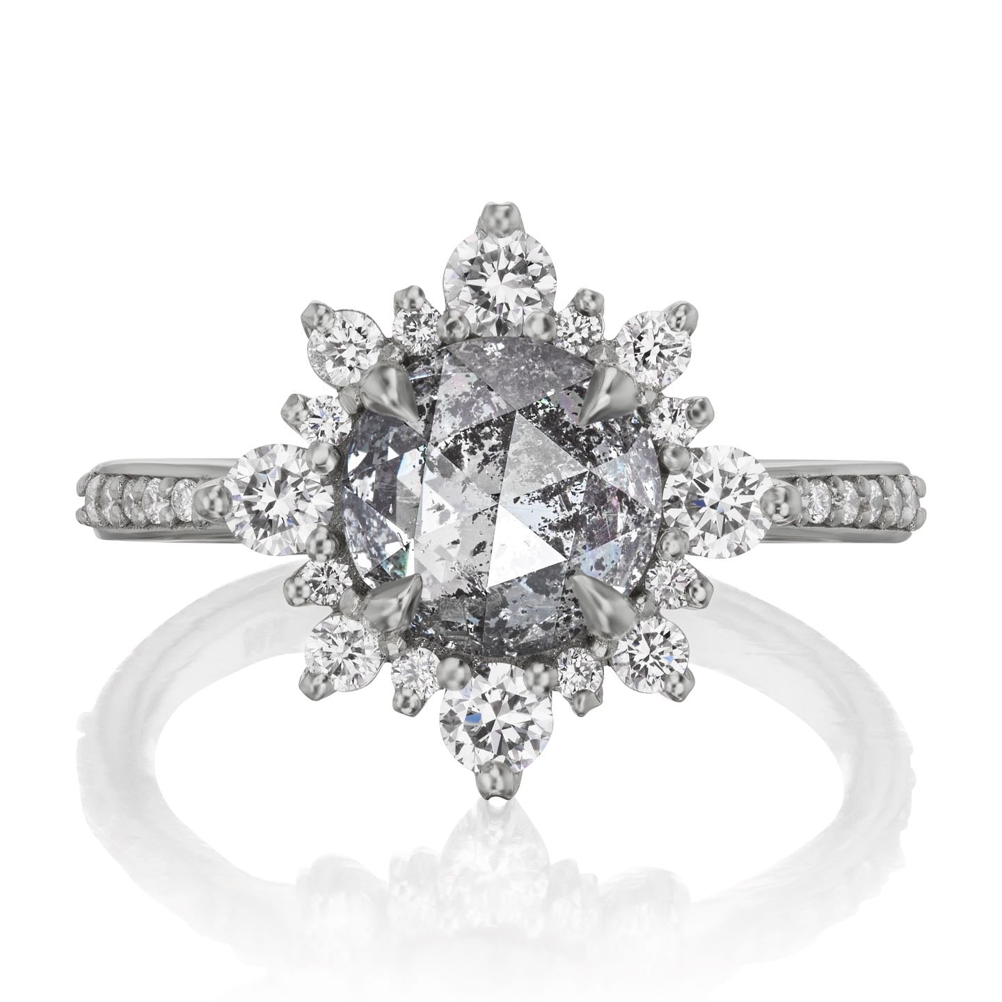 ・REYNA・Rose Cut Salt + Pepper Diamond Center, Diamond Halo (1.97ctw+)