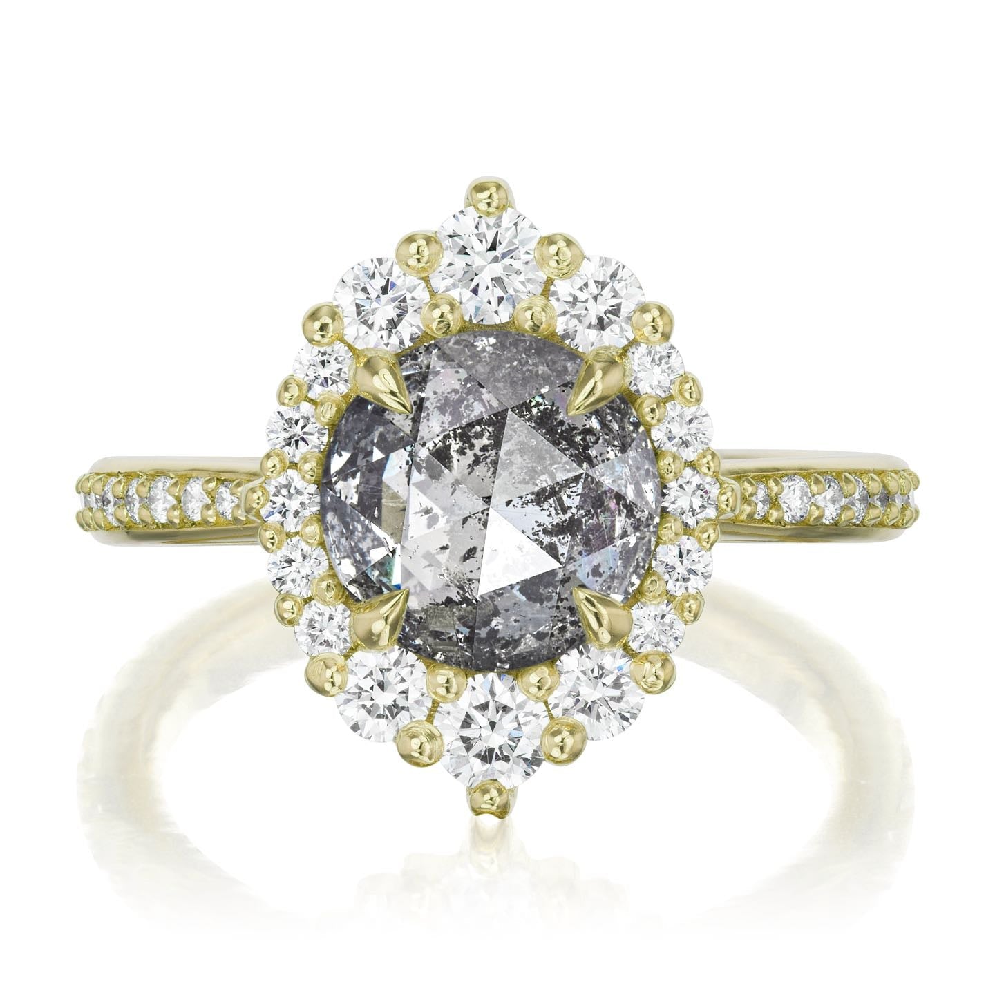 ・EMERSON・Rose Cut Salt + Pepper Diamond Center, Diamond Halo (1.97ctw+)