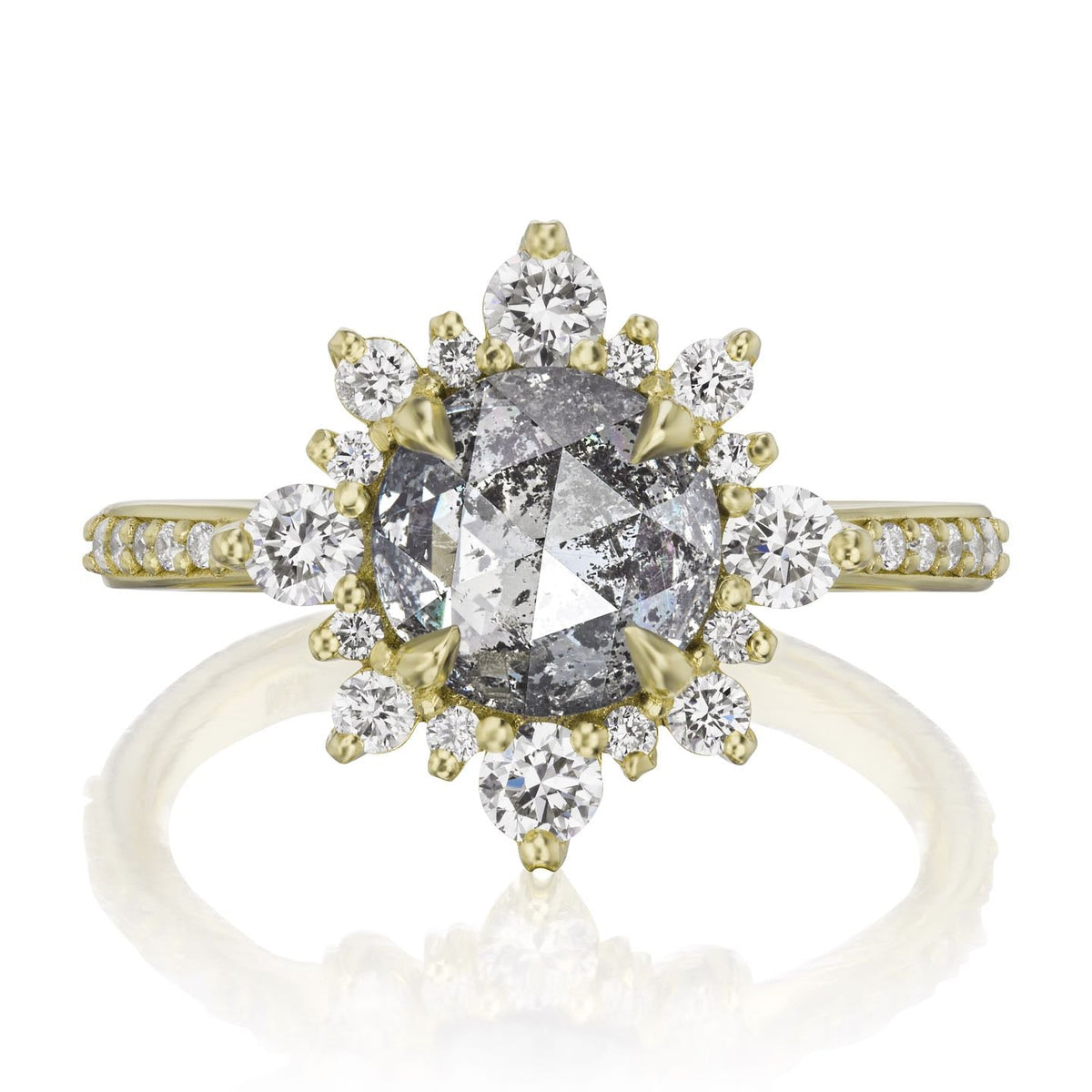 ・REYNA・Rose Cut Salt + Pepper Diamond Center, Diamond Halo (1.97ctw+)