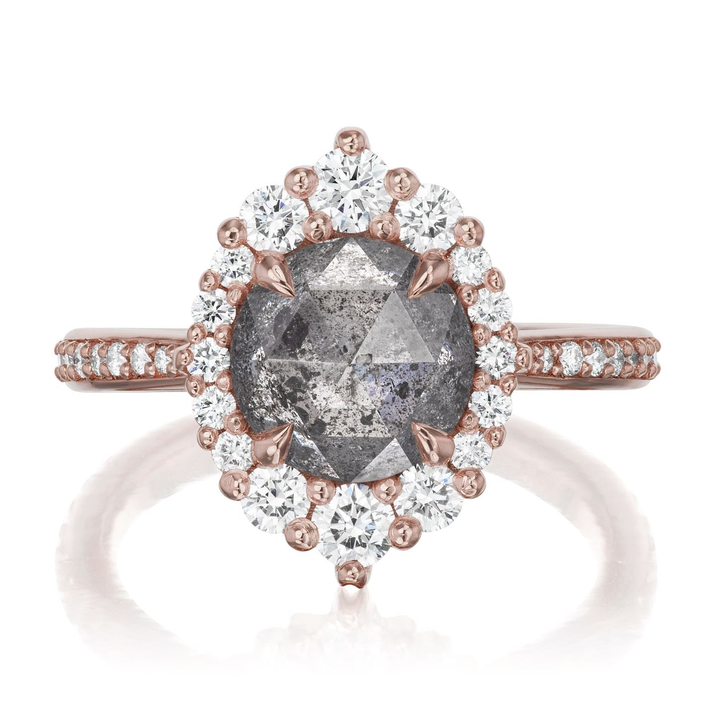 ・EMERSON・Rose Cut Salt + Pepper Diamond Center, Diamond Halo (2.60ctw+)