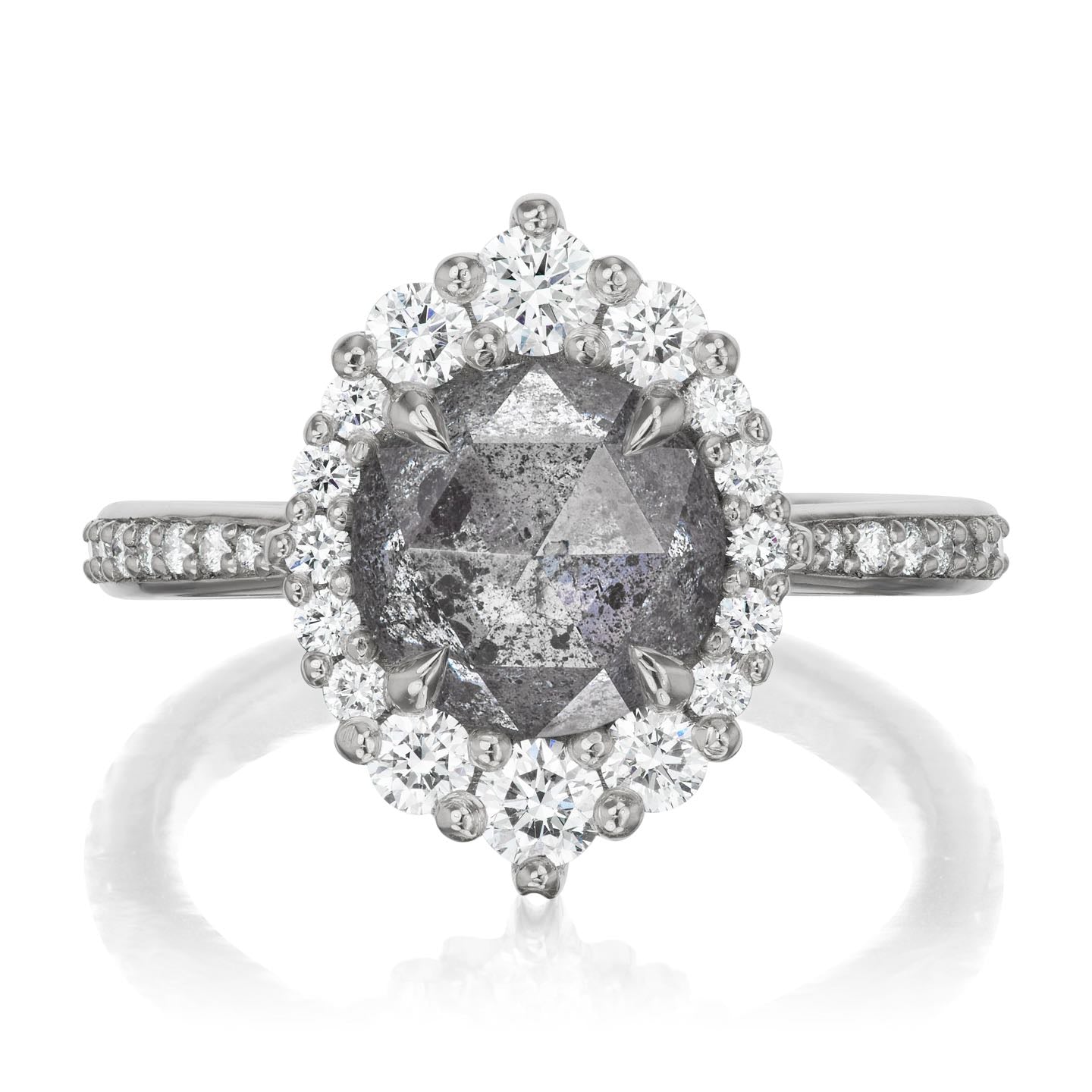 ・EMERSON・Rose Cut Salt + Pepper Diamond Center, Diamond Halo (2.60ctw+)