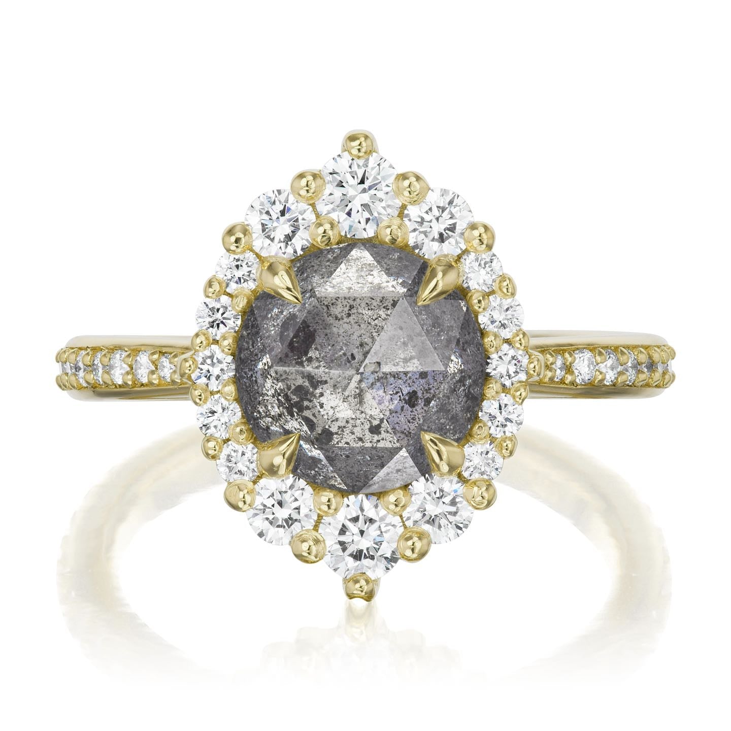 ・EMERSON・Rose Cut Salt + Pepper Diamond Center, Diamond Halo (2.60ctw+)
