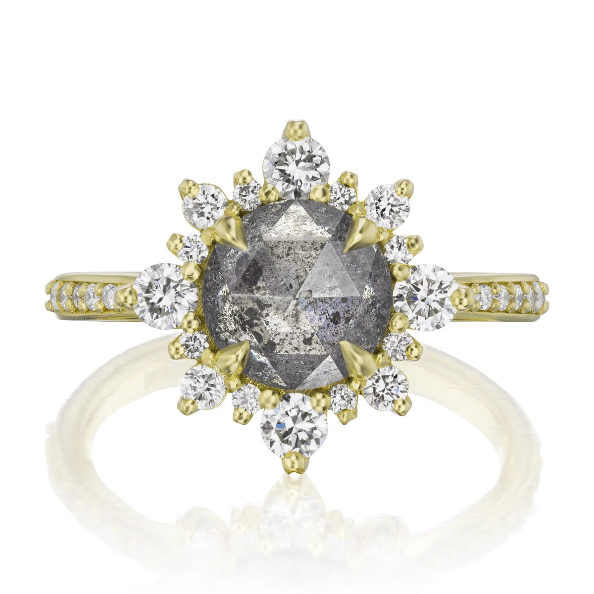 ・REYNA・Rose Cut Salt + Pepper Diamond Center, Diamond Halo (2.60ctw+)