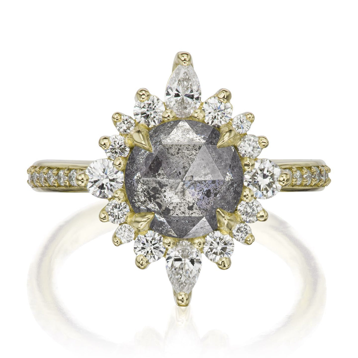 ・ZAHRA・Rose Cut Salt + Pepper Diamond Center, Diamond Halo (2.65ctw+)