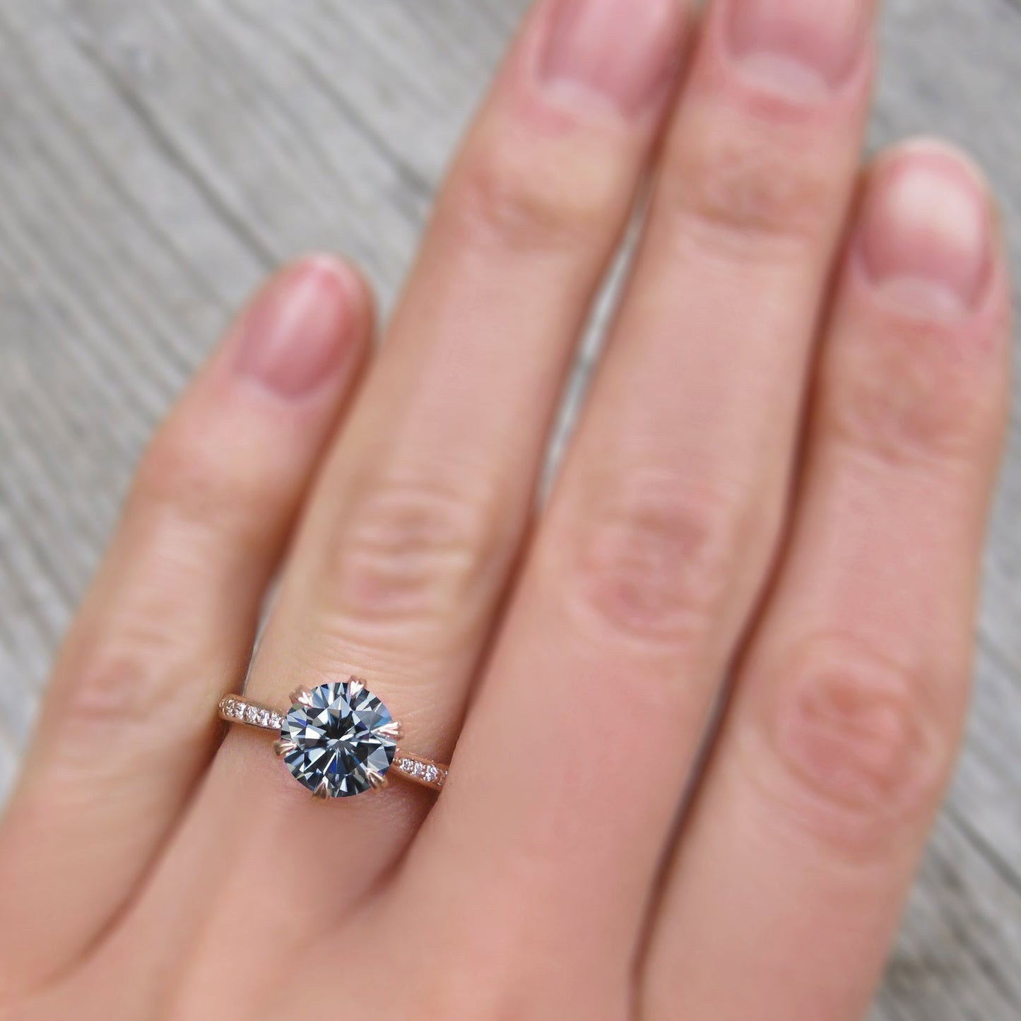 ・CAMILLE・Iconic™ Grey Moissanite, Twig Textured Diamond Band (1.5ct Center)