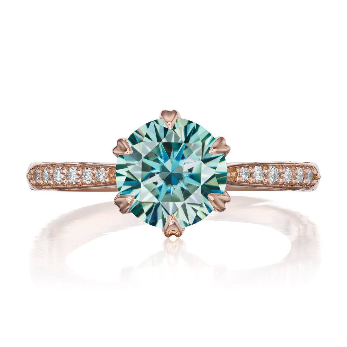 ・CAMILLE・Aqua-Teal Iconic™ Moissanite, Twig Textured Diamond Band (1.5ct Center)