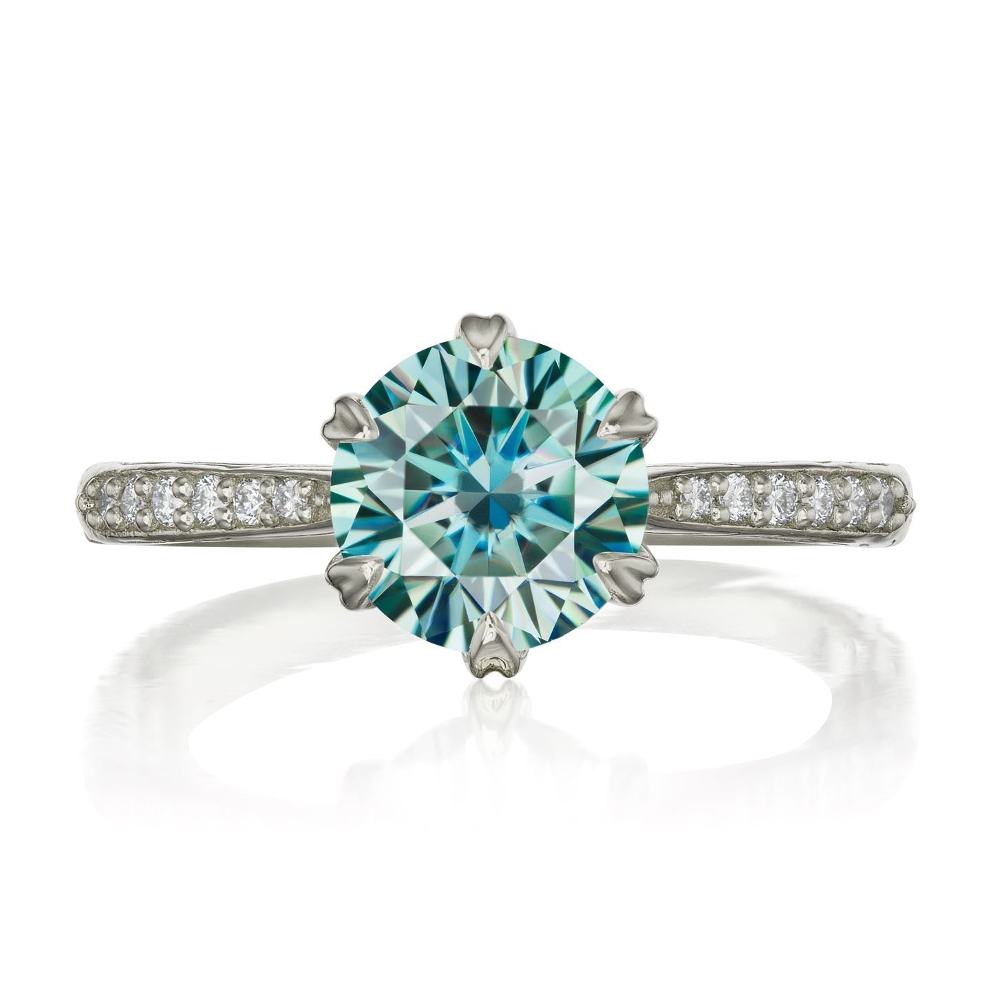 ・CAMILLE・Aqua-Teal Iconic™ Moissanite, Twig Textured Diamond Band (1.5ct Center)