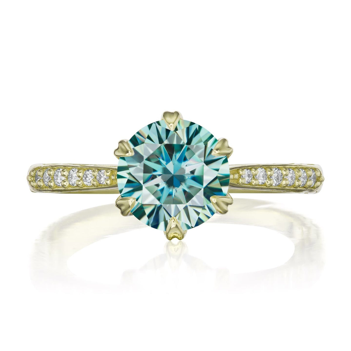 ・CAMILLE・Aqua-Teal Iconic™ Moissanite, Twig Textured Diamond Band (1.5ct Center)