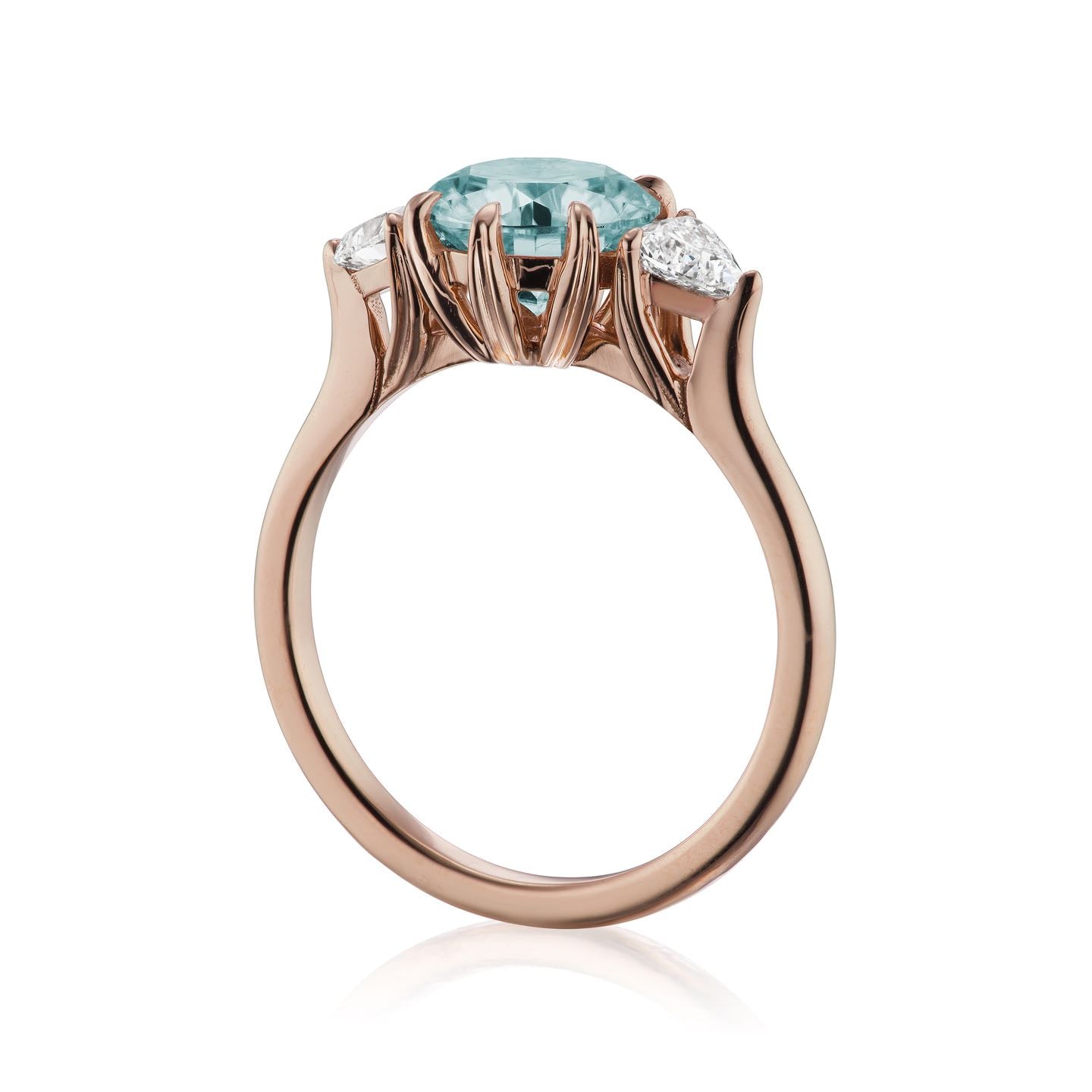 ・MAGNOLIA・Aqua-Teal Iconic™ Moissanite Center, Trillion Diamonds (1.92ctw)