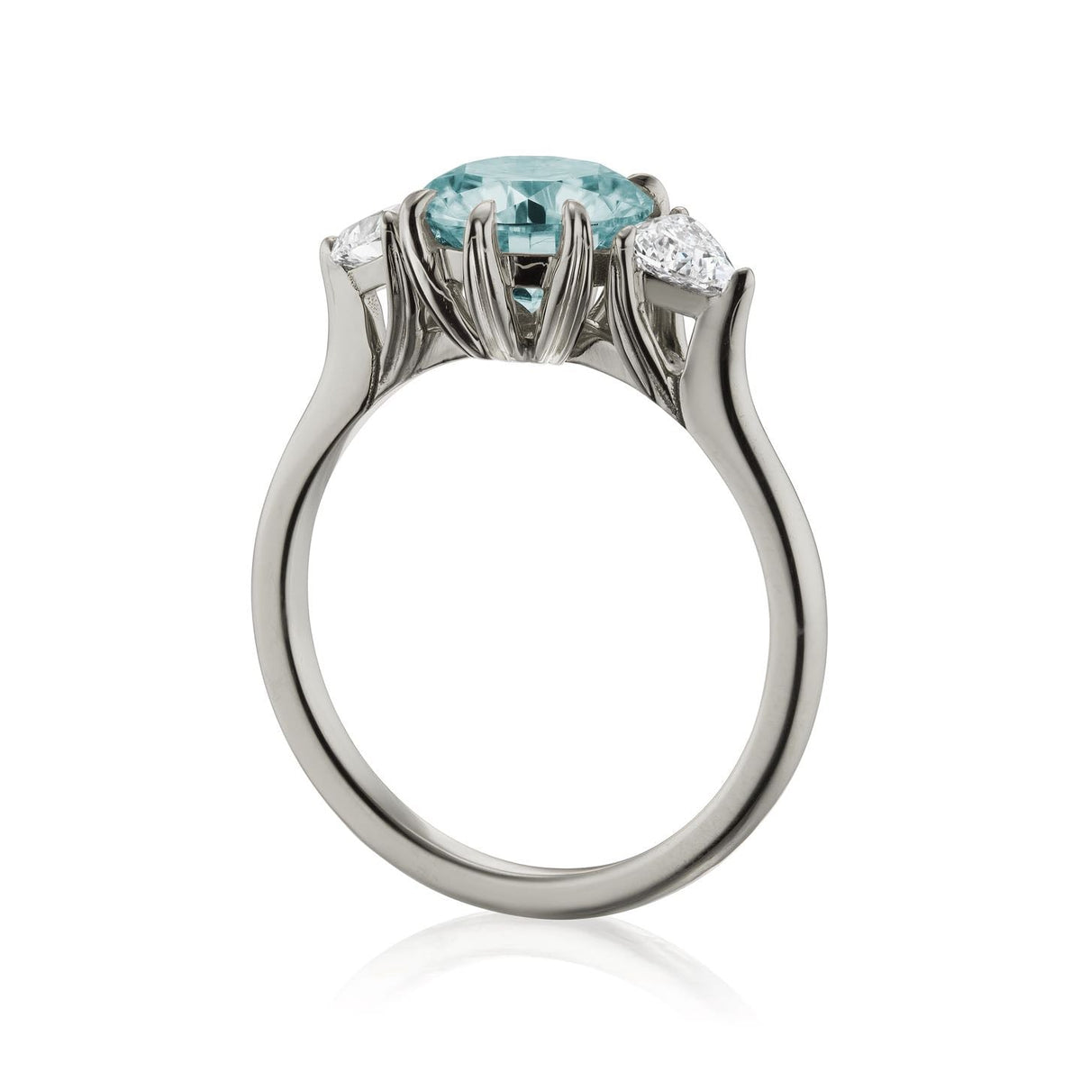 ・MAGNOLIA・Aqua-Teal Iconic™ Moissanite Center, Trillion Diamonds (1.92ctw)