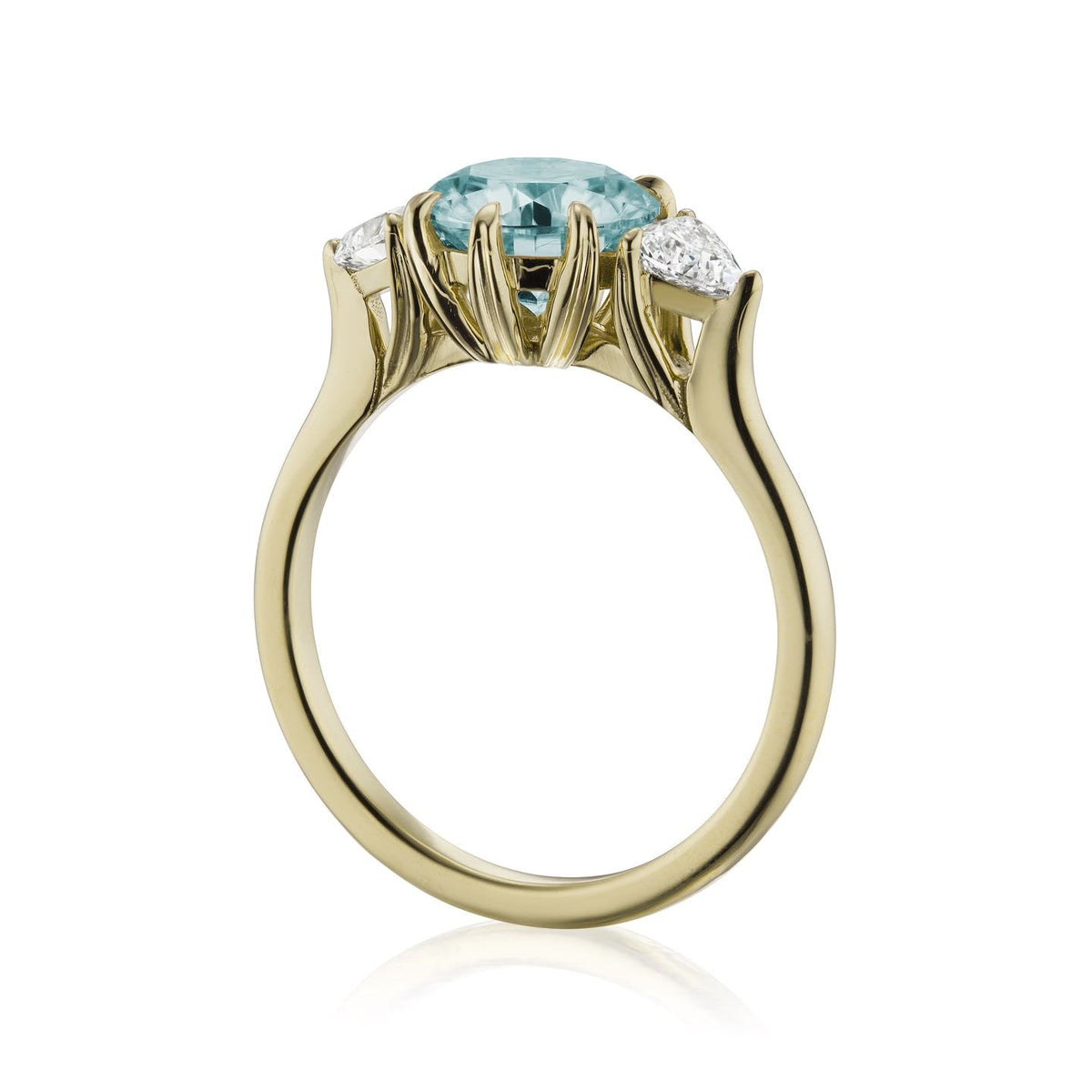 ・MAGNOLIA・Aqua-Teal Iconic™ Moissanite Center, Trillion Diamonds (1.92ctw)