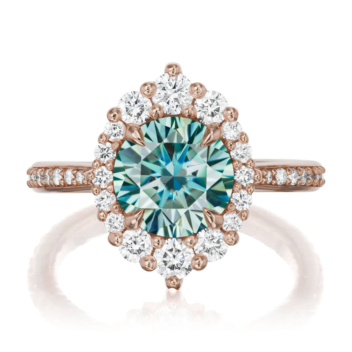 ・EMERSON・Aqua-Teal Iconic™ Moissanite Center, Diamond Halo (1.93ctw+)
