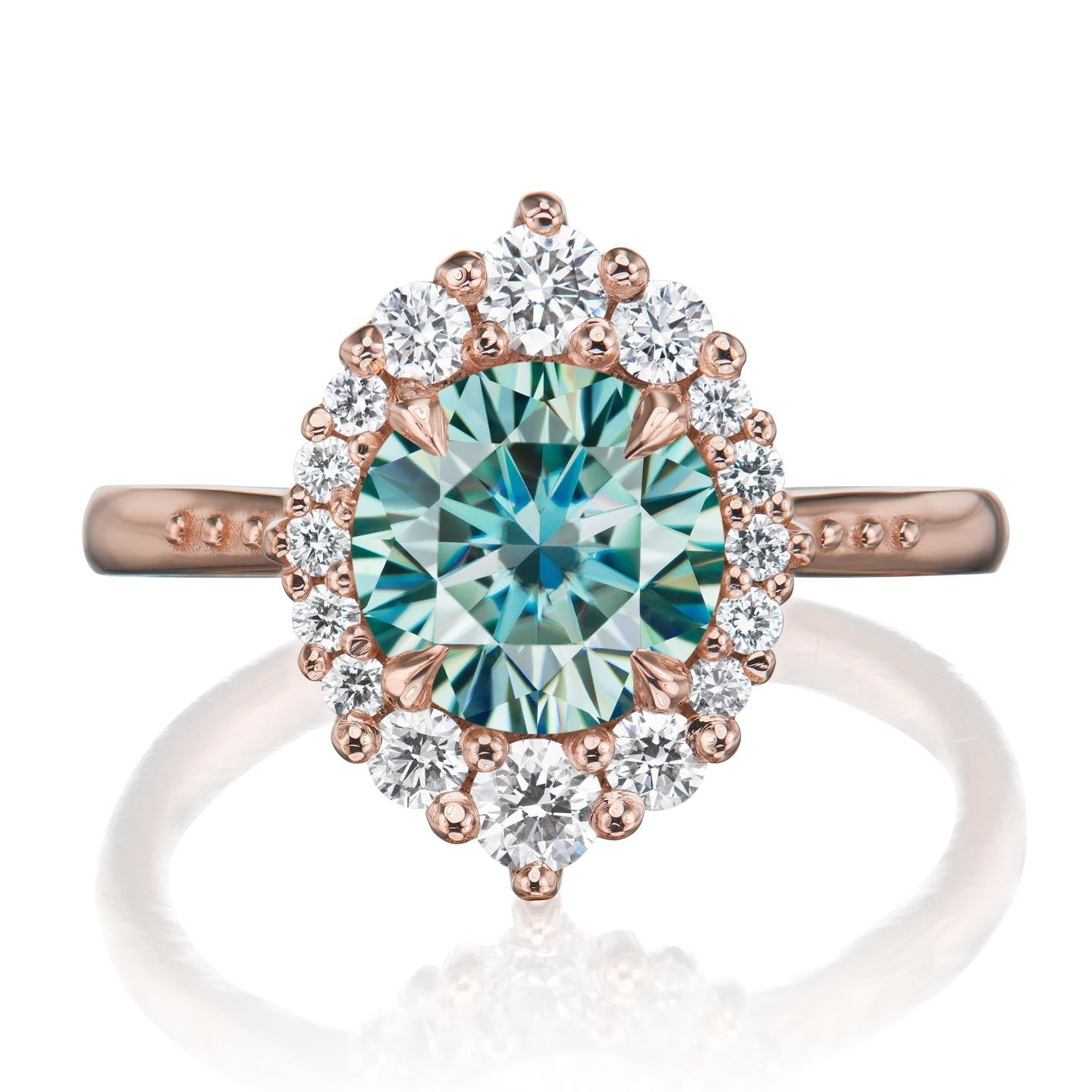 ・EMERSON・Aqua-Teal Iconic™ Moissanite Center, Diamond Halo (1.93ctw+)