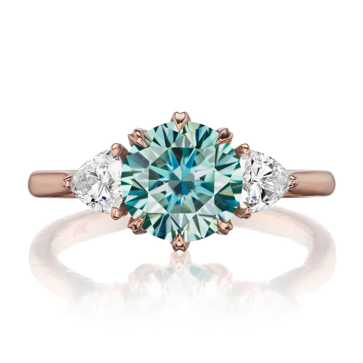 ・MAGNOLIA・Aqua-Teal Iconic™ Moissanite Center, Trillion Diamonds (1.92ctw)