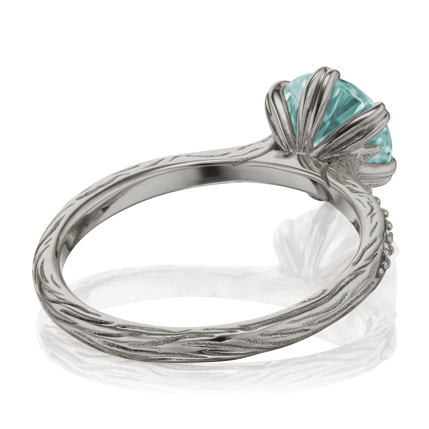 ・CAMILLE・Aqua-Teal Iconic™ Moissanite, Twig Textured Diamond Band (1.5ct Center)