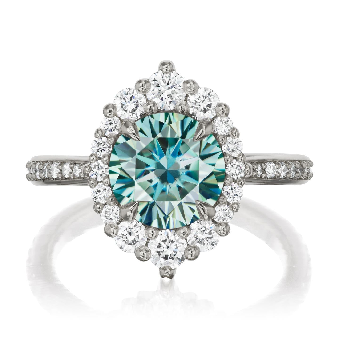 ・EMERSON・Aqua-Teal Iconic™ Moissanite Center, Diamond Halo (1.93ctw+)