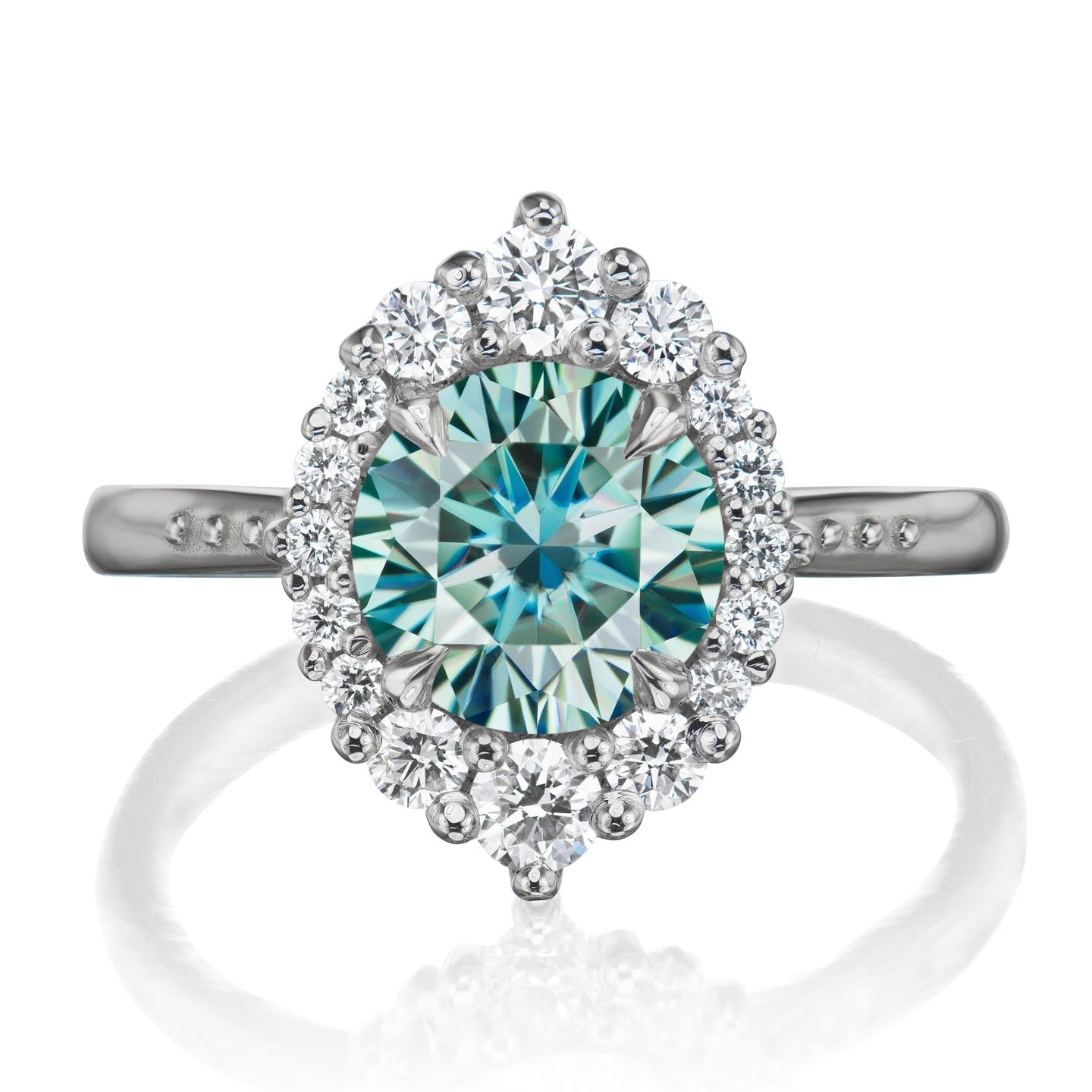 ・EMERSON・Aqua-Teal Iconic™ Moissanite Center, Diamond Halo (1.93ctw+)