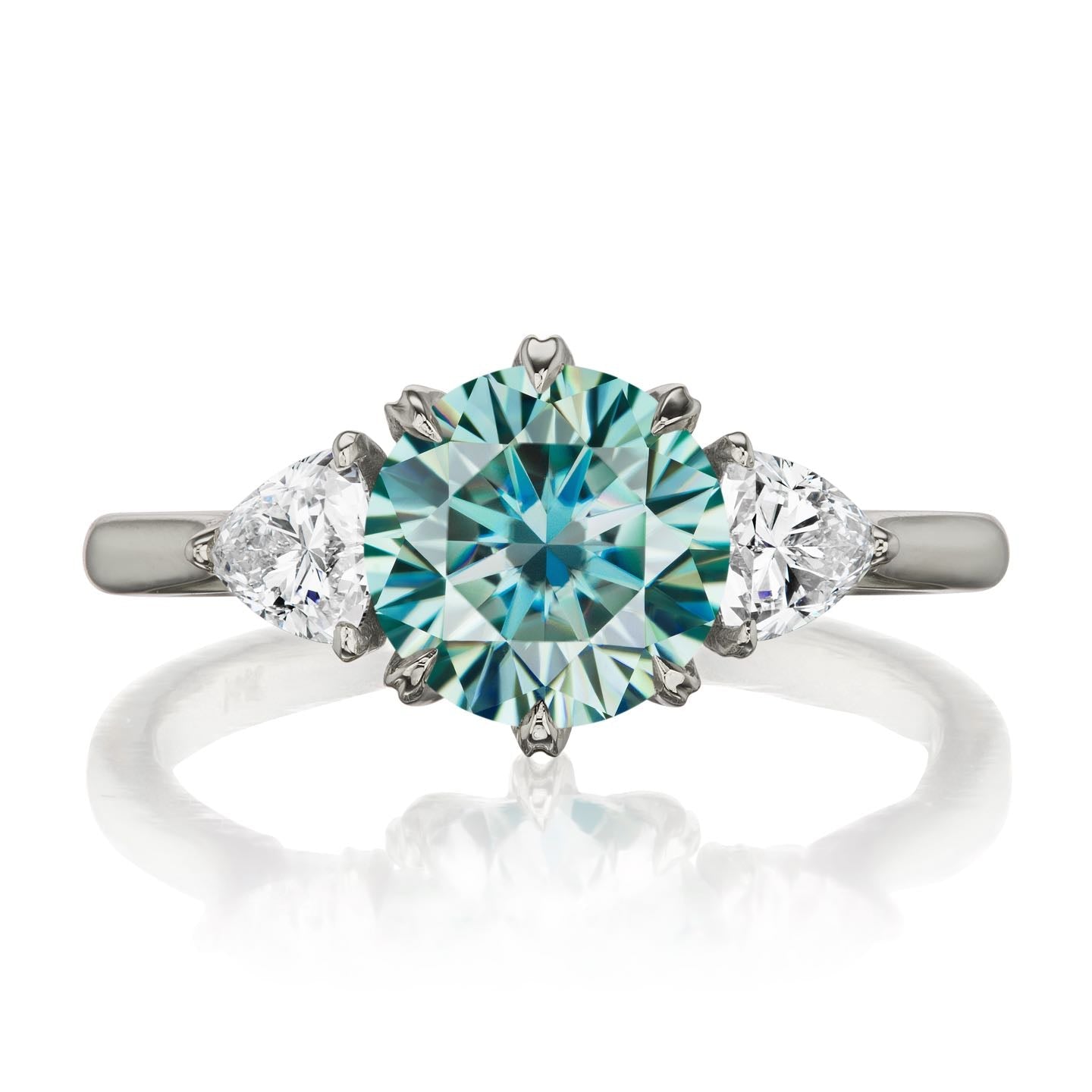 ・MAGNOLIA・Aqua-Teal Iconic™ Moissanite Center, Trillion Diamonds (1.92ctw)
